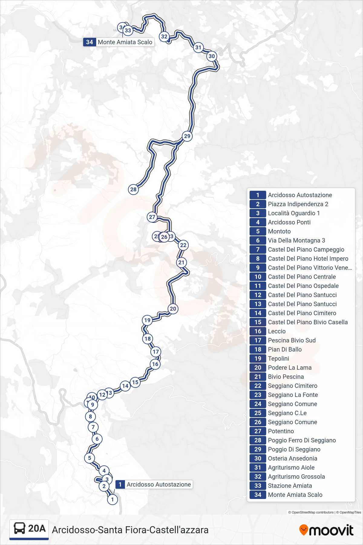 Linea 20A bus (Monte Amiata Scalo) - Percorsi e fermate sulla mappa