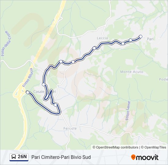 Percorso linea bus 26N