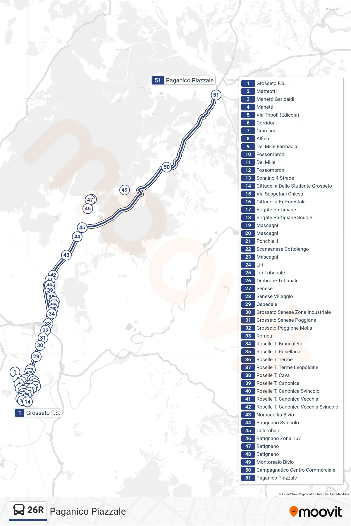 Linea 26R bus (Paganico Piazzale) - Percorsi e fermate sulla mappa