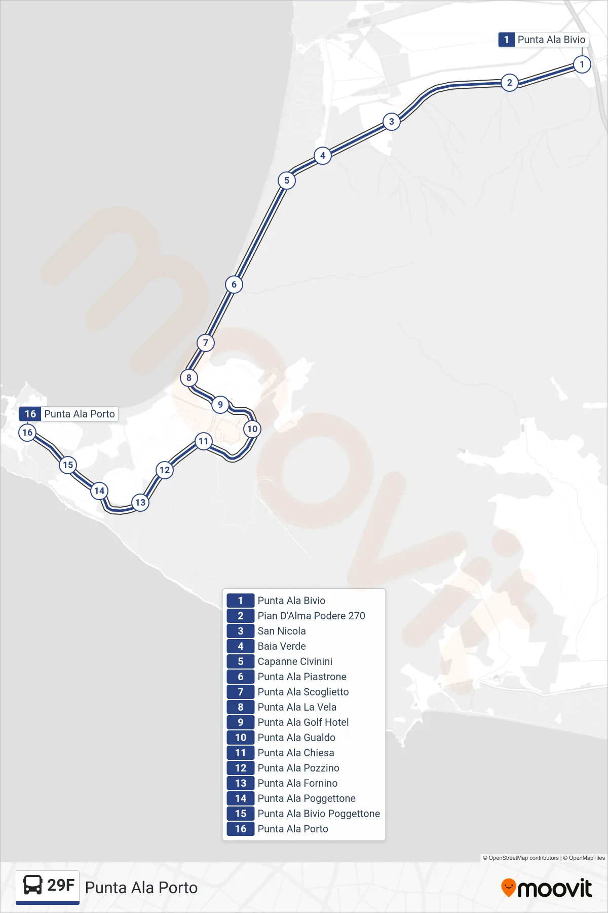 Linea 29F  bus (Punta Ala Porto) - Percorsi e fermate sulla mappa