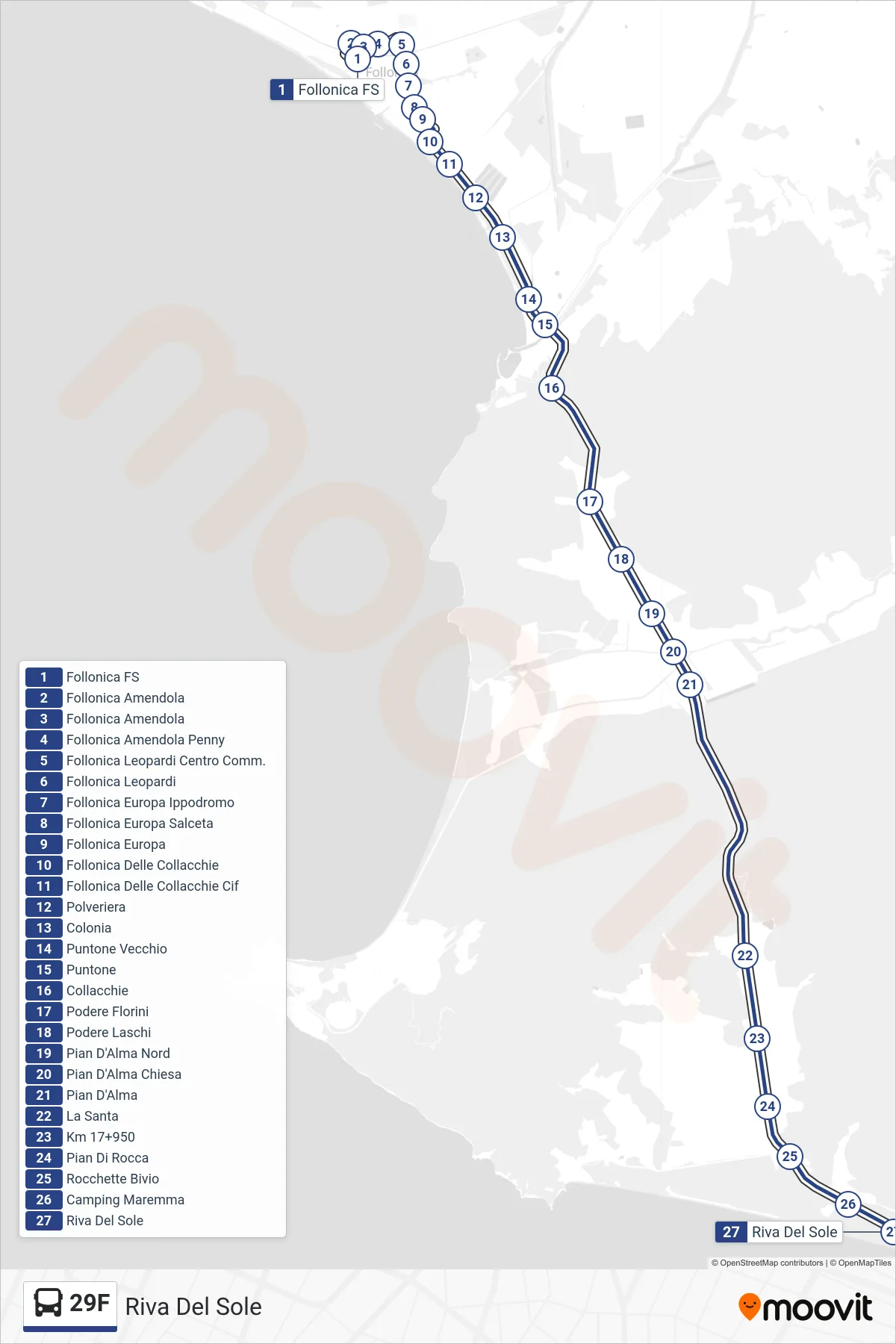 Linea 29F bus (Riva Del Sole) - Percorsi e fermate sulla mappa