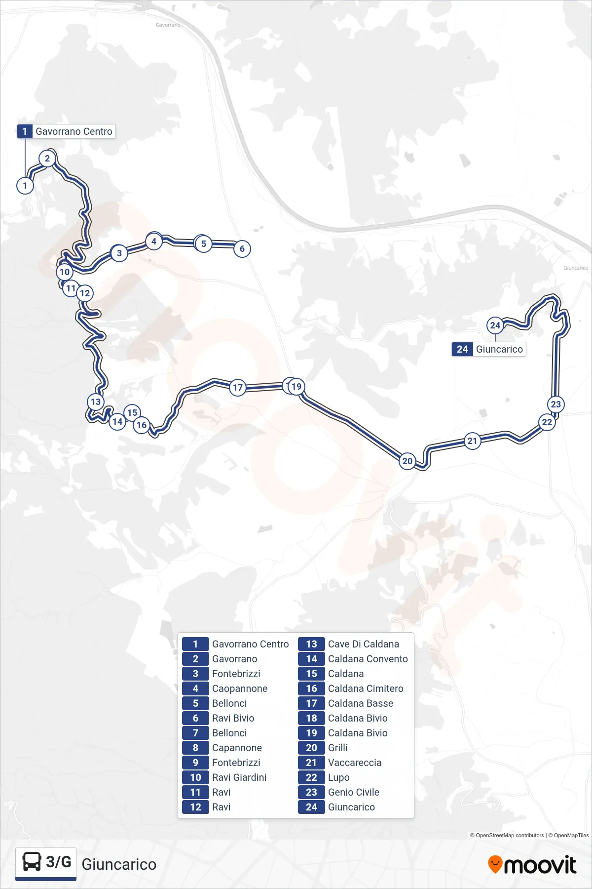 Linea 3/G bus (Giuncarico) - Percorsi e fermate sulla mappa