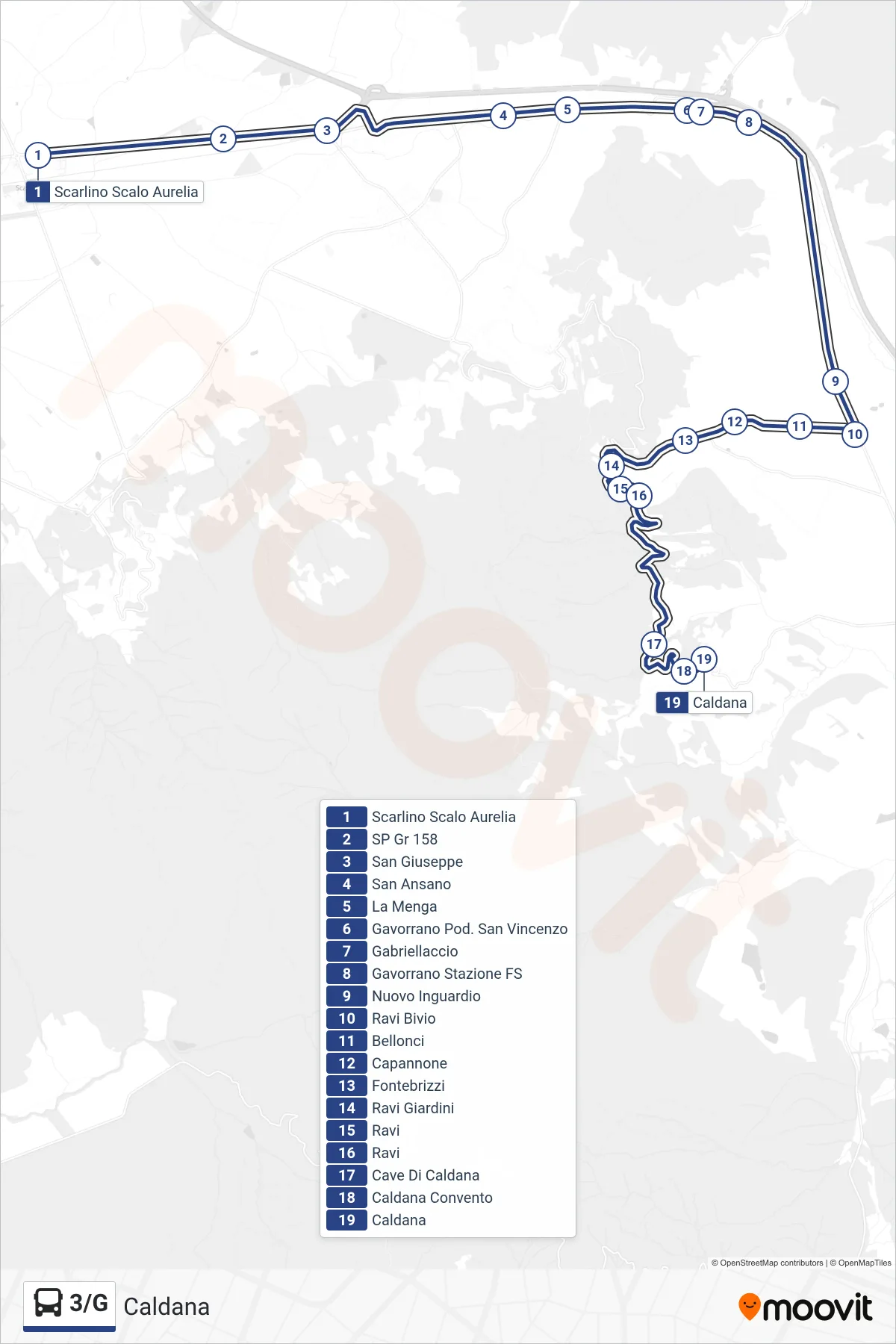 Linea 3/G  bus (Caldana) - Percorsi e fermate sulla mappa