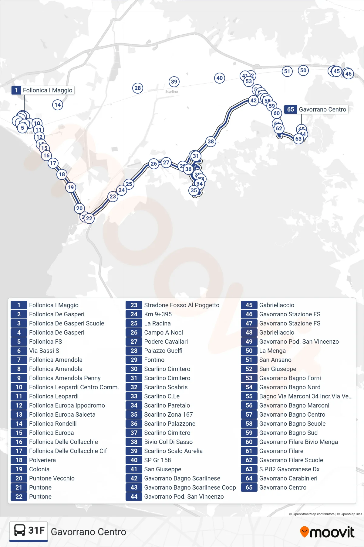 Linea 31F  bus (Gavorrano Centro) - Percorsi e fermate sulla mappa