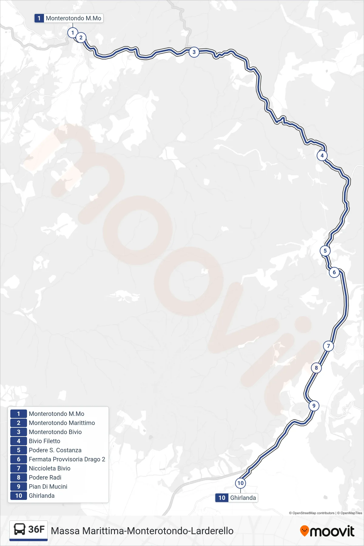 Linea 36F bus (Ghirlanda) - Percorsi e fermate sulla mappa