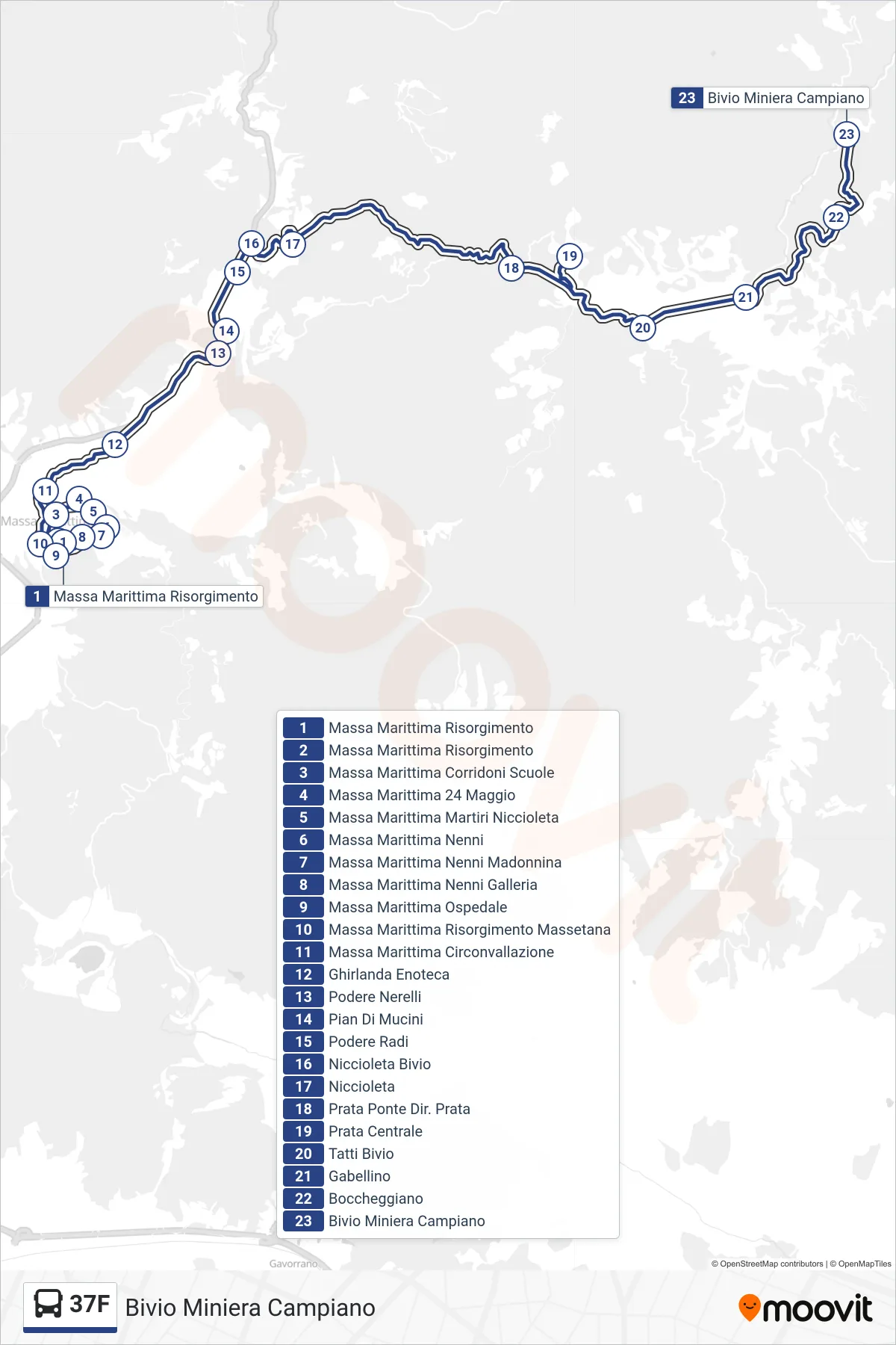 Linea 37F bus (Bivio Miniera Campiano) - Percorsi e fermate sulla mappa