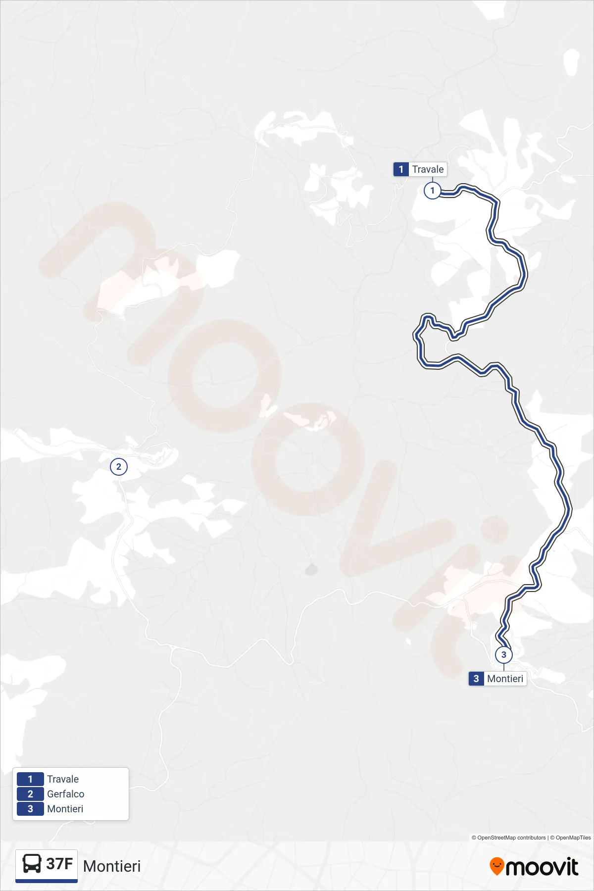 Linea 37F bus (Montieri) - Percorsi e fermate sulla mappa