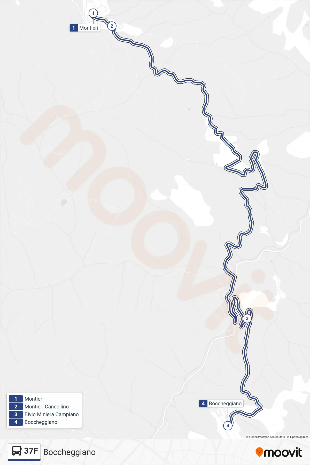 Linea 37F bus (Boccheggiano) - Percorsi e fermate sulla mappa