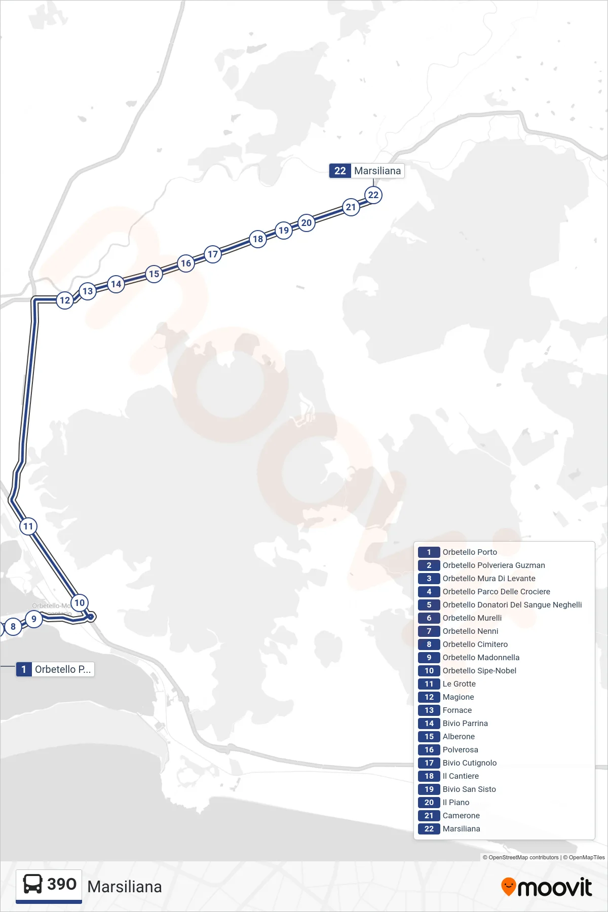 Linea 39O bus (Marsiliana) - Percorsi e fermate sulla mappa