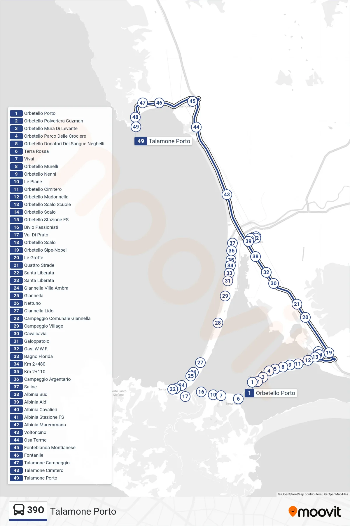 Linea 39O  bus (Talamone Porto) - Percorsi e fermate sulla mappa