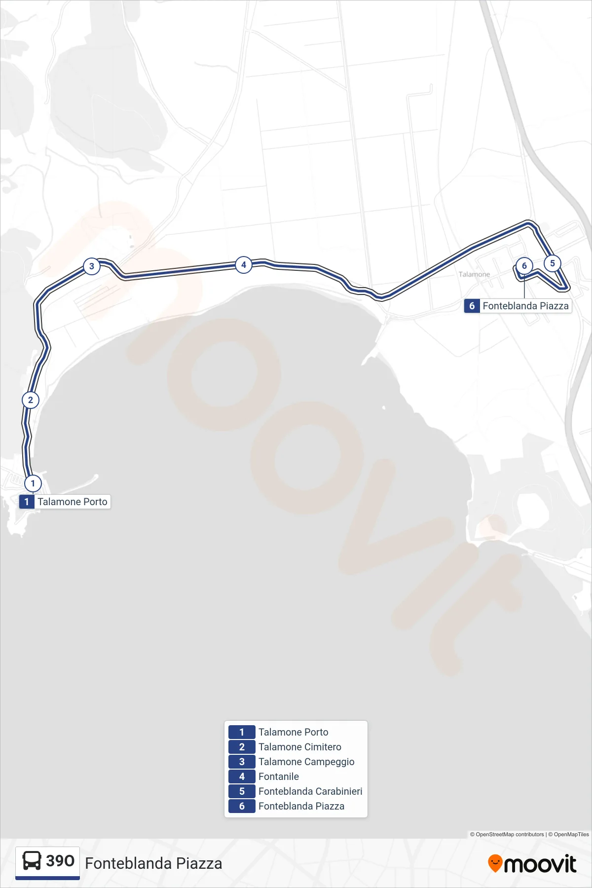 Linea 39O bus (Fonteblanda Piazza) - Percorsi e fermate sulla mappa