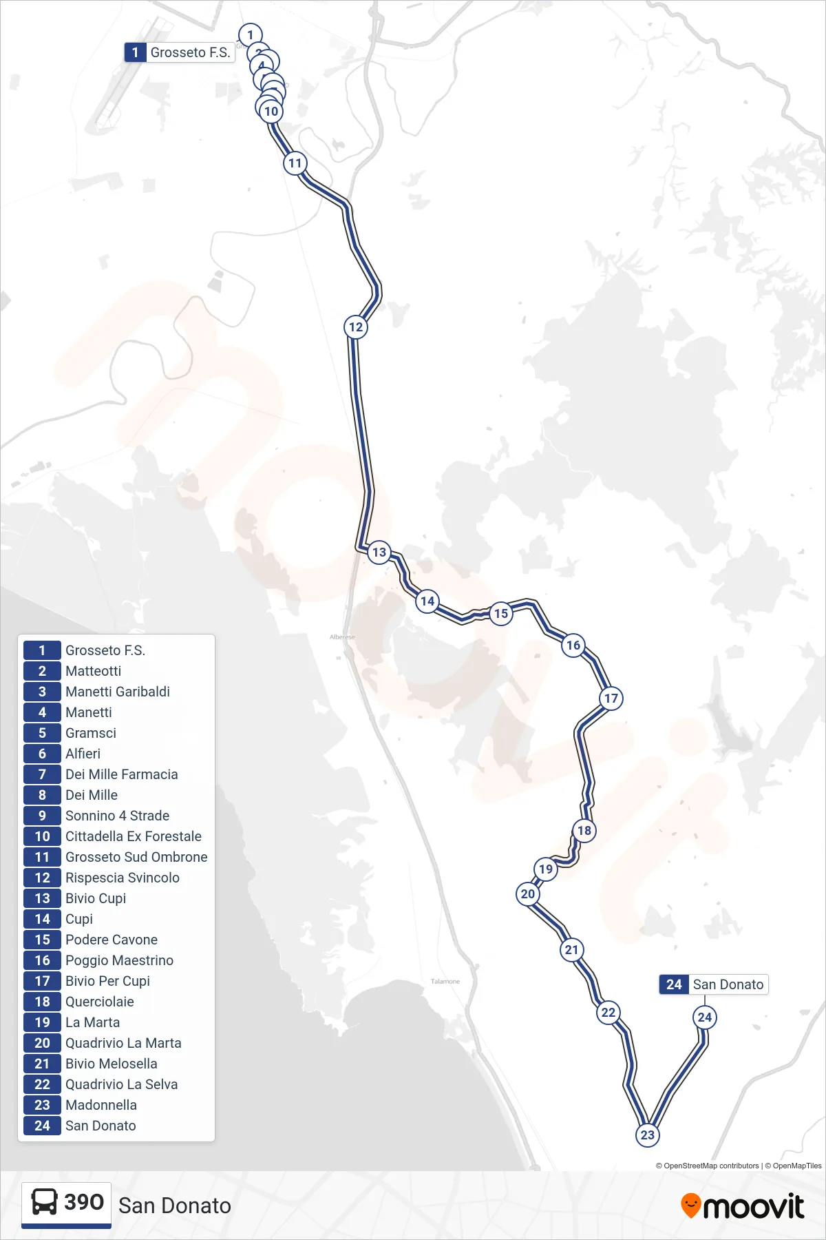 Linea 39O bus (San Donato) - Percorsi e fermate sulla mappa