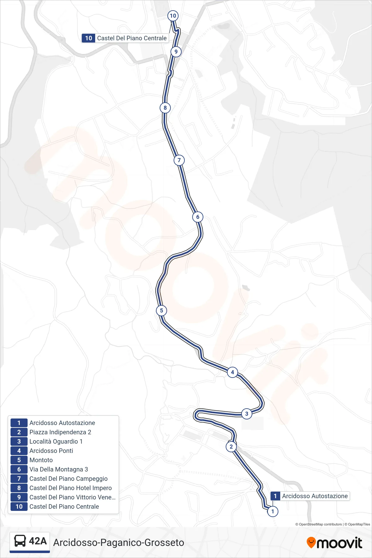 Linea 42A bus (Castel Del Piano Centrale) - Percorsi e fermate sulla mappa