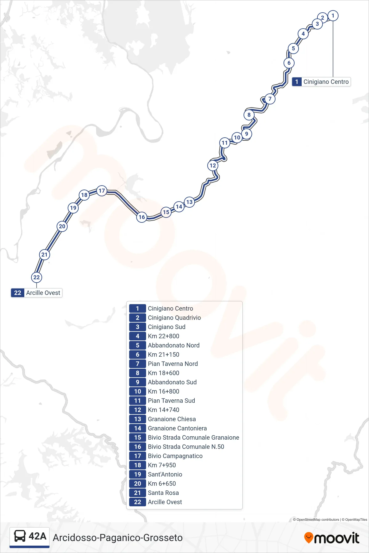 Linea 42A bus (Arcille Ovest) - Percorsi e fermate sulla mappa