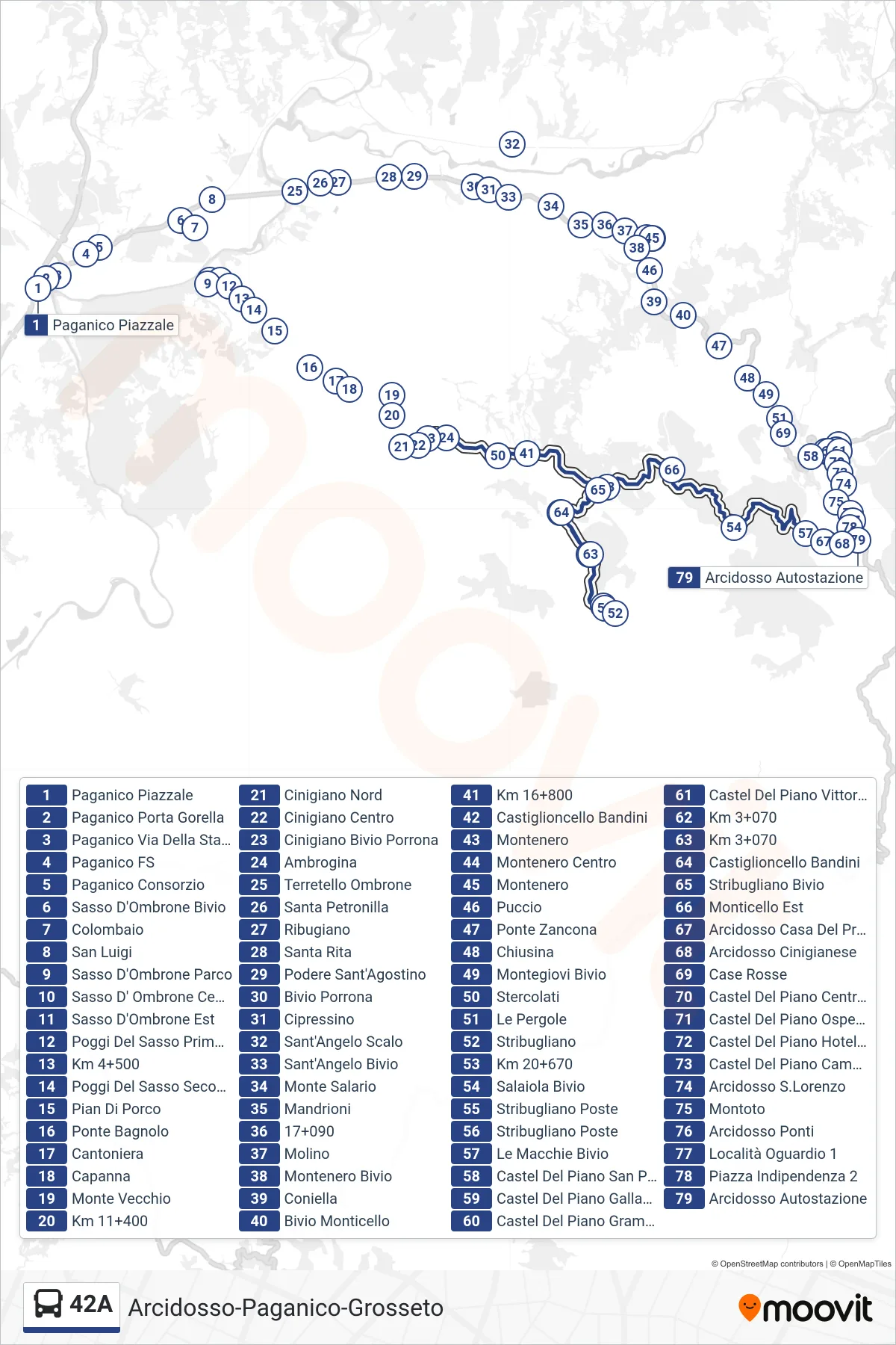 Linea 42A  bus (Arcidosso Autostazione) - Percorsi e fermate sulla mappa