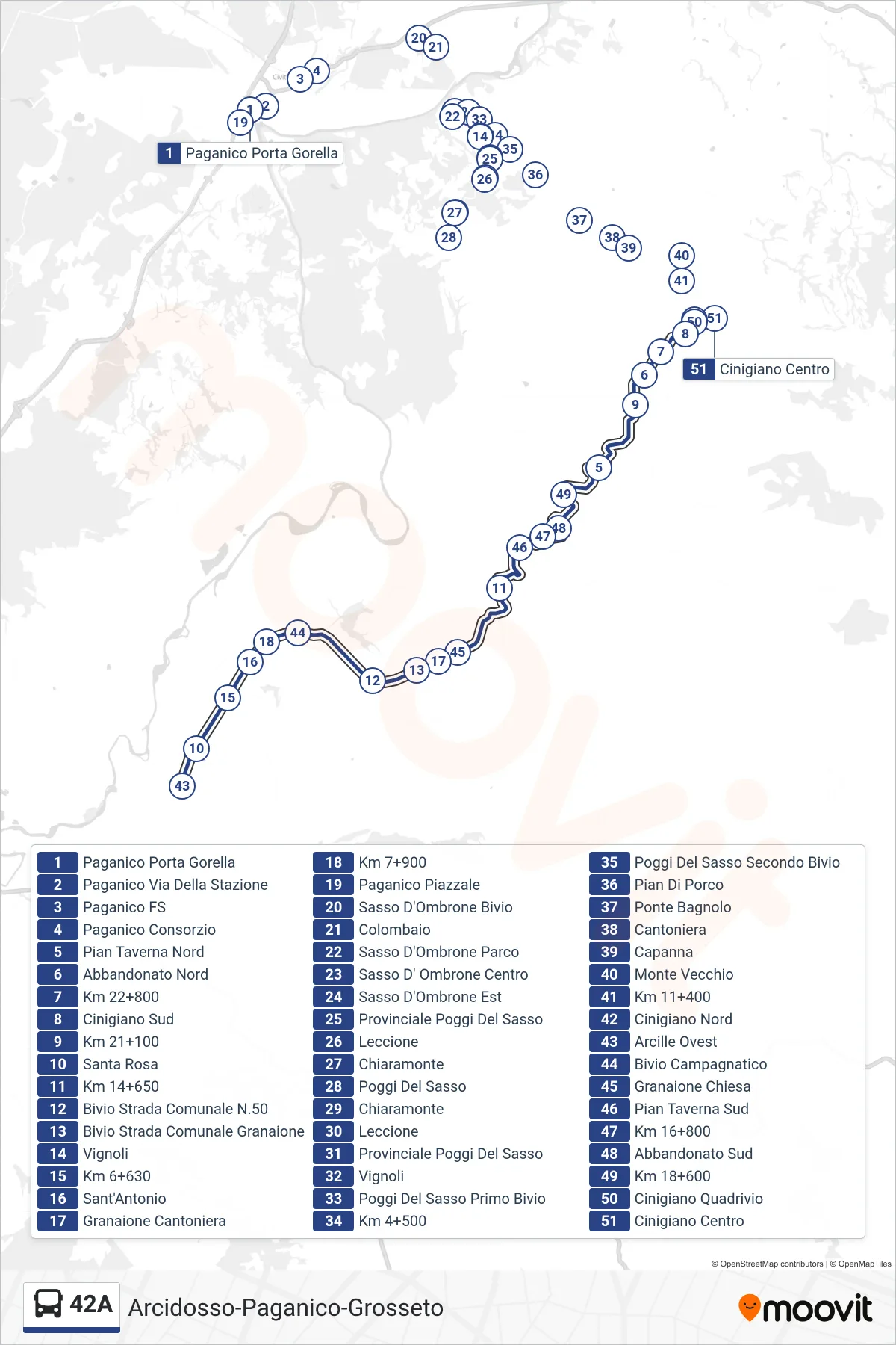 Linea 42A  bus (Cinigiano Centro) - Percorsi e fermate sulla mappa