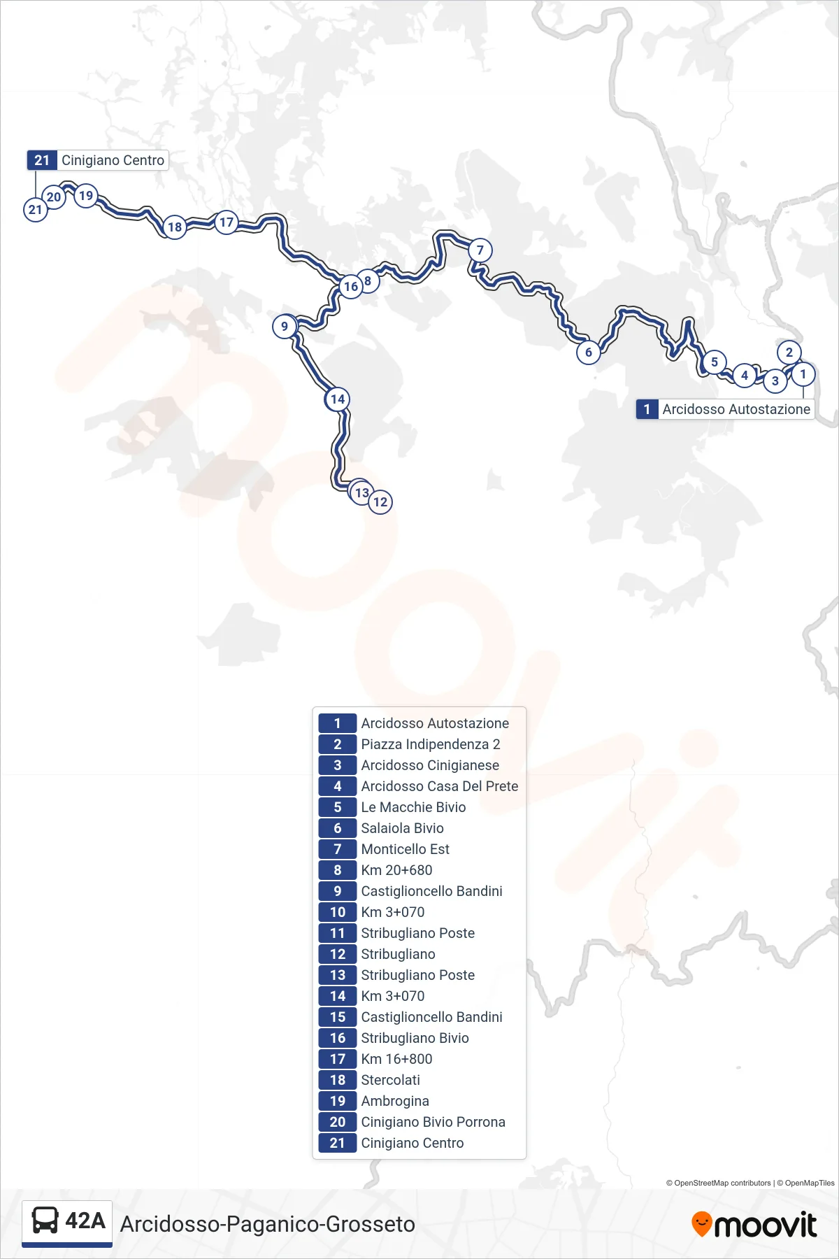 Linea 42A  bus (Cinigiano Centro) - Percorsi e fermate sulla mappa