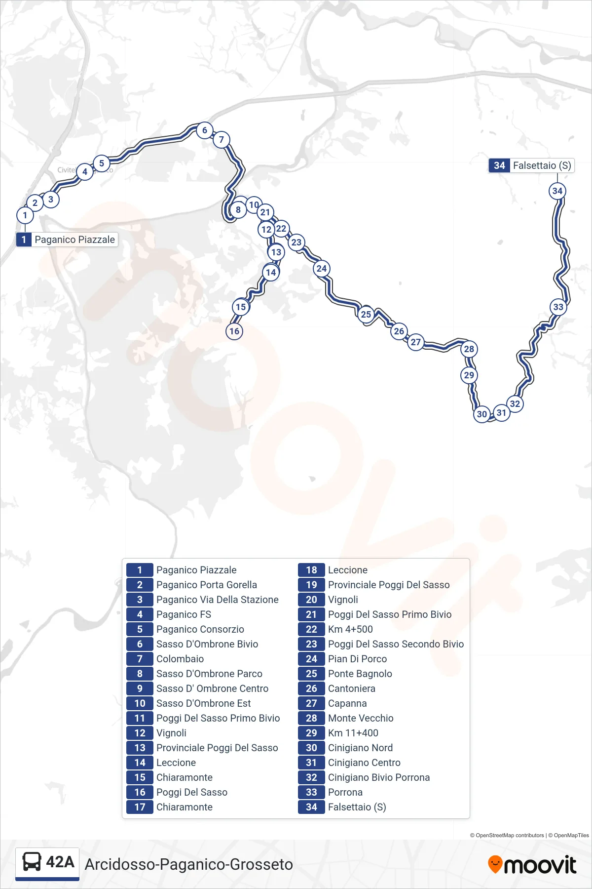 Linea 42A bus (Falsettaio (S)) - Percorsi e fermate sulla mappa