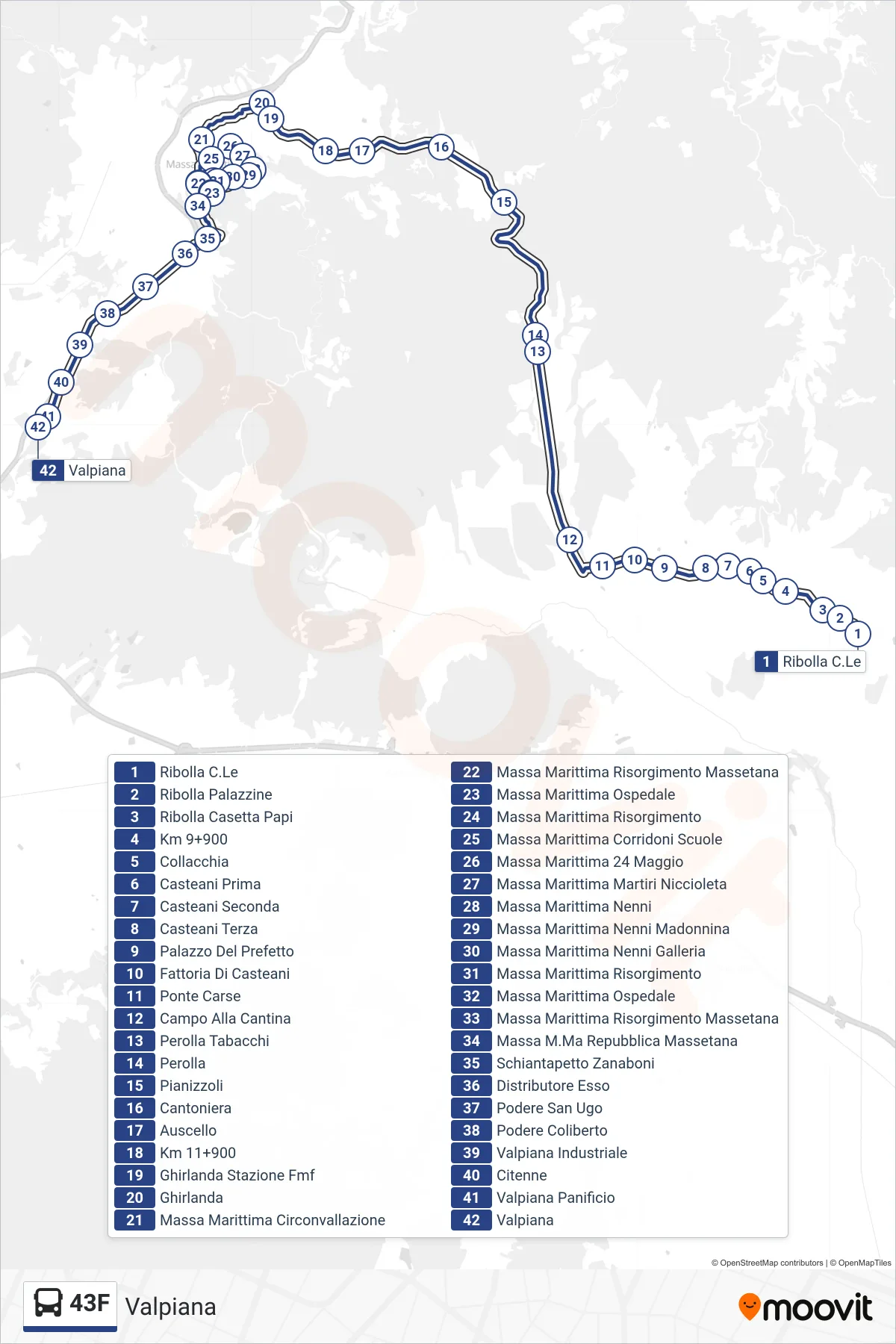 Linea 43F bus (Valpiana) - Percorsi e fermate sulla mappa