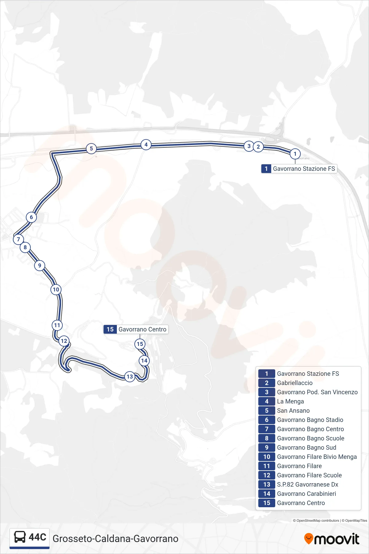 Linea 44C bus (Gavorrano Centro) - Percorsi e fermate sulla mappa