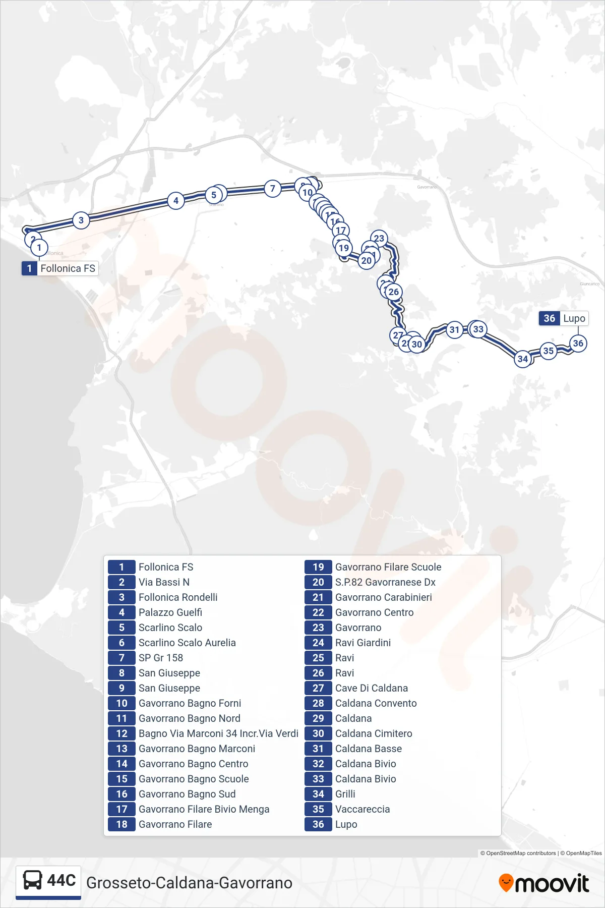 Linea 44C  bus (Lupo) - Percorsi e fermate sulla mappa