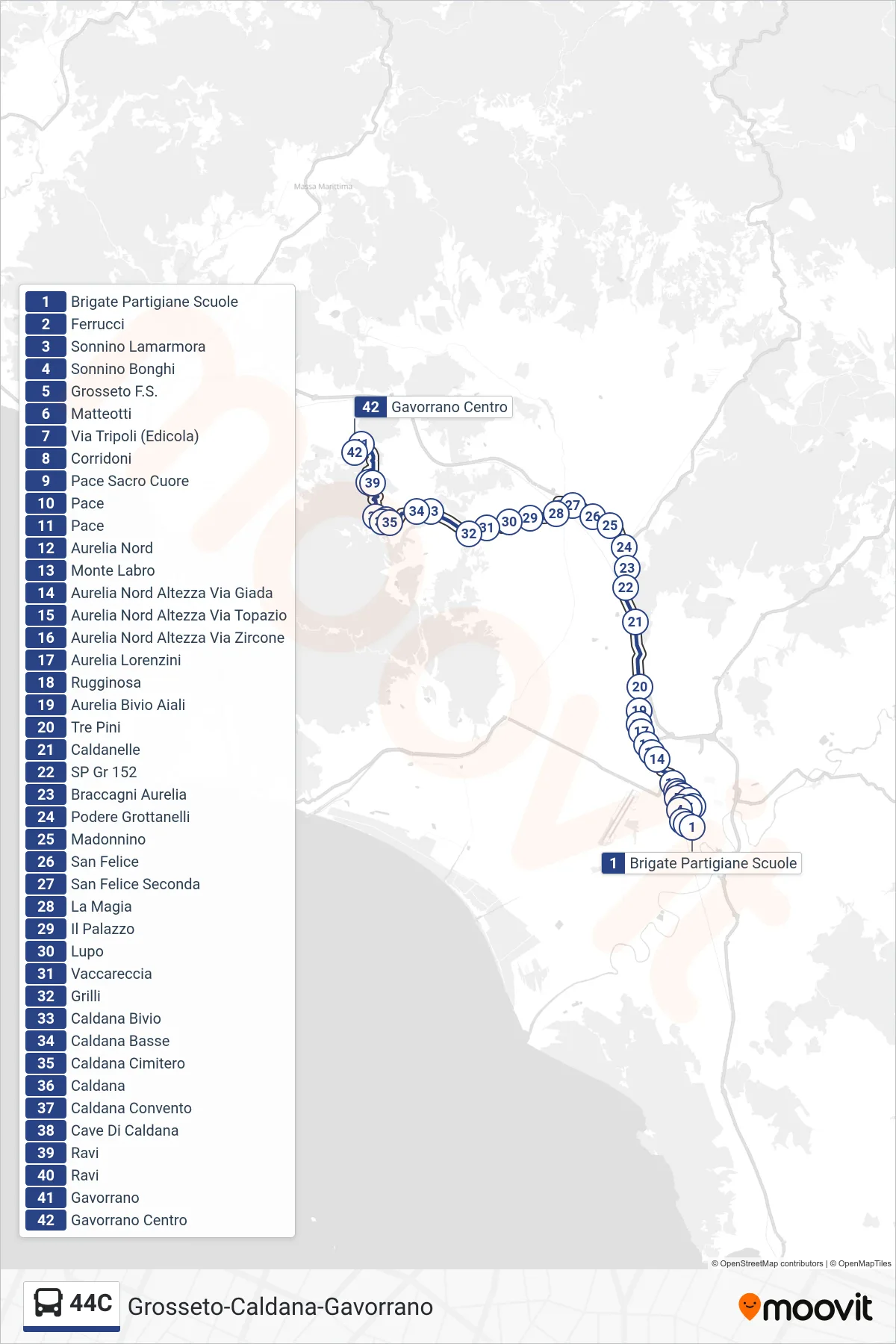 Linea 44C bus (Gavorrano Centro) - Percorsi e fermate sulla mappa