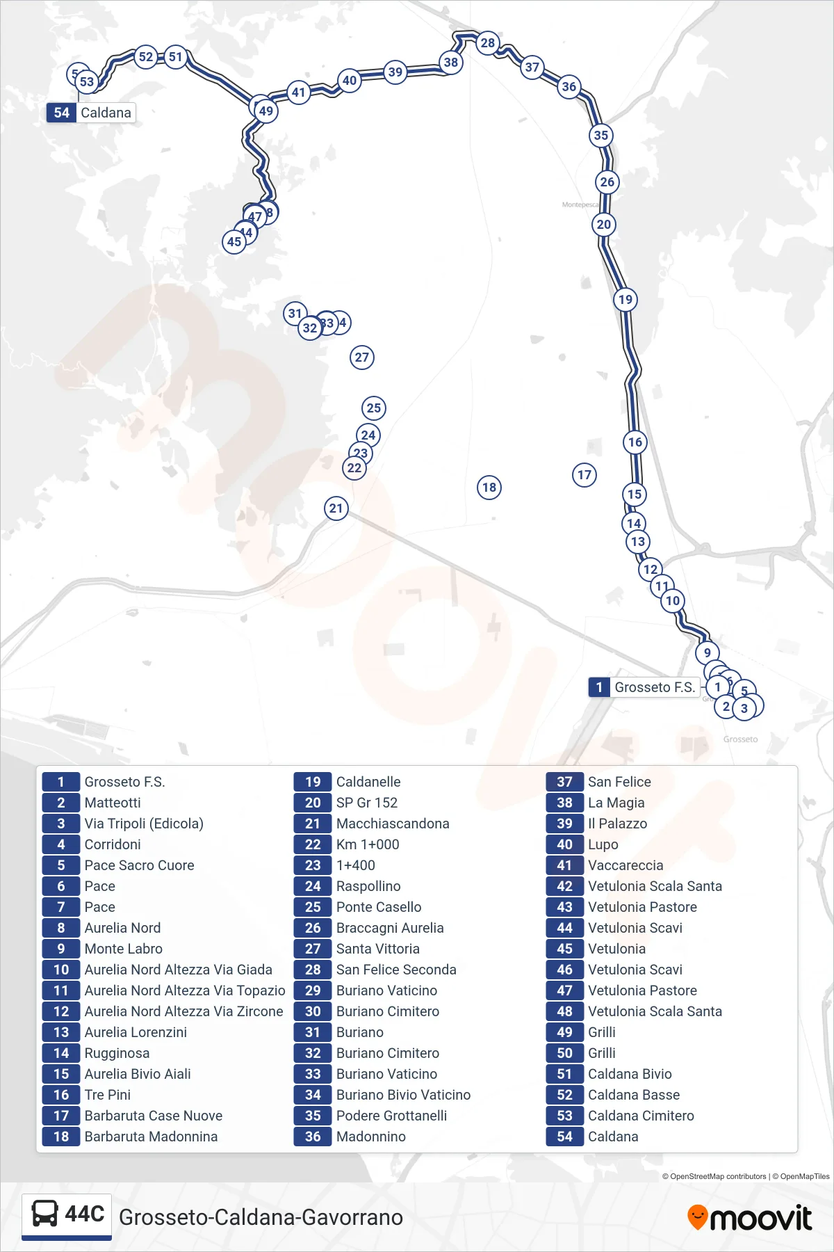 Linea 44C bus (Caldana) - Percorsi e fermate sulla mappa