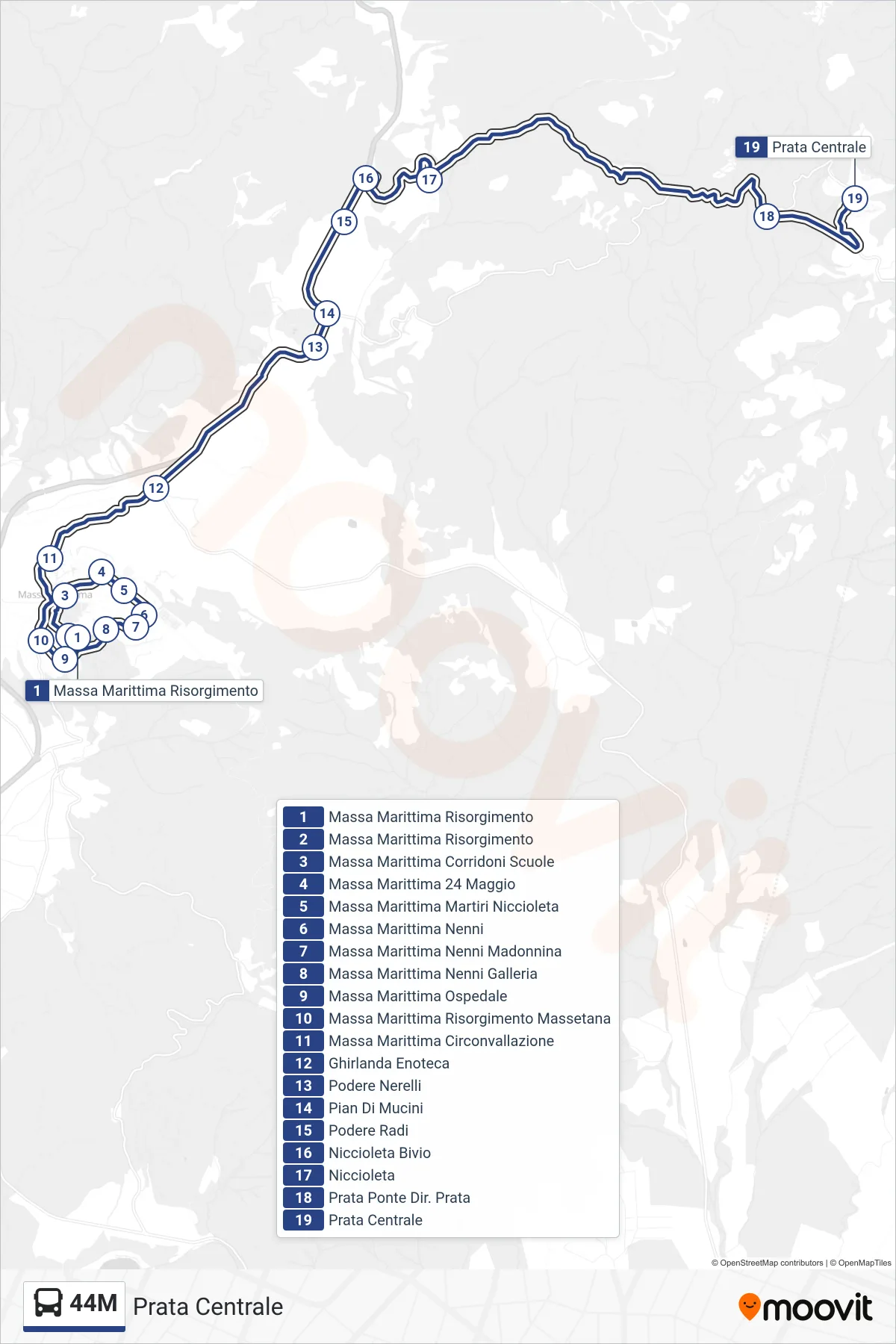 Linea 44M bus (Prata Centrale) - Percorsi e fermate sulla mappa