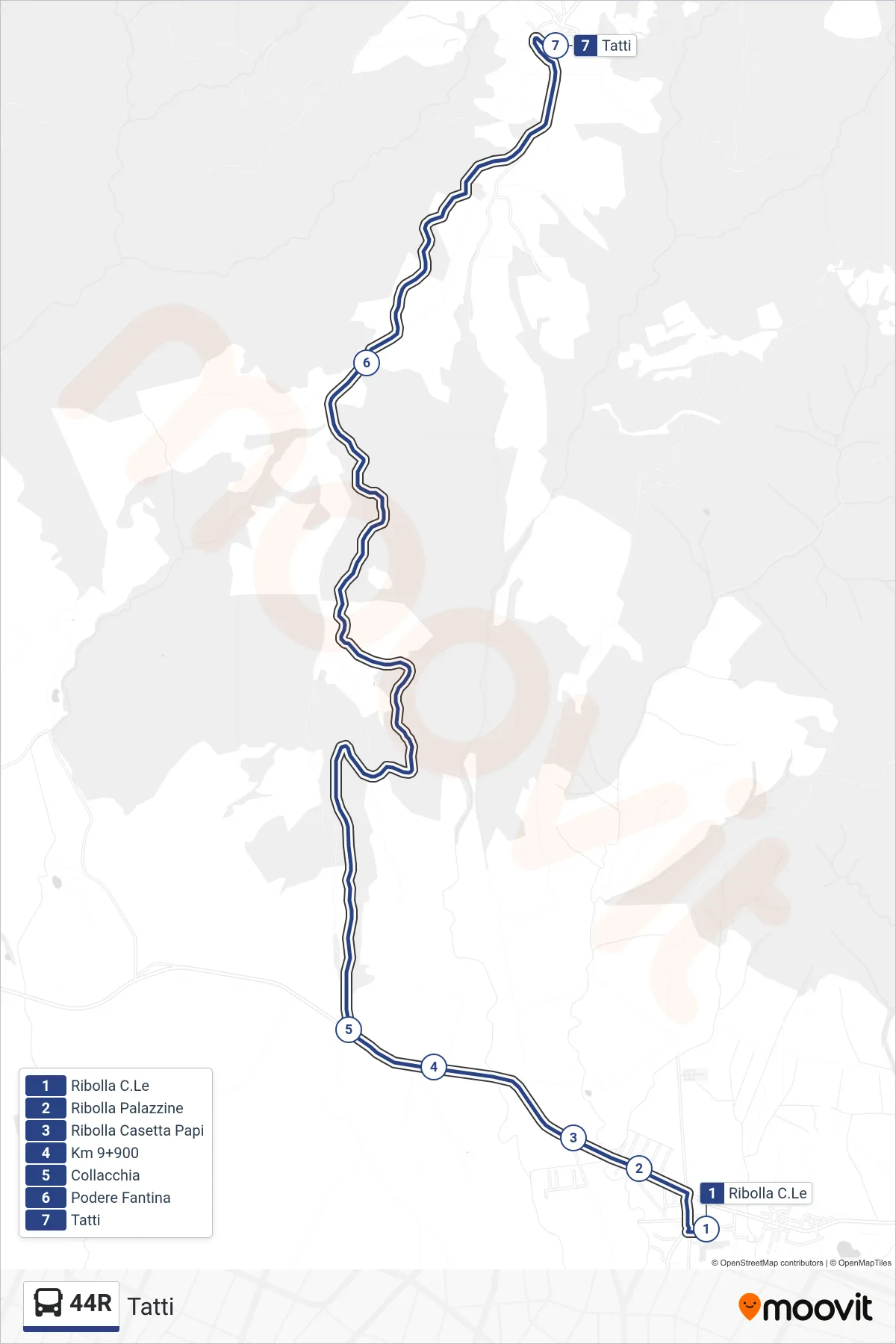 Linea 44R  bus (Tatti) - Percorsi e fermate sulla mappa