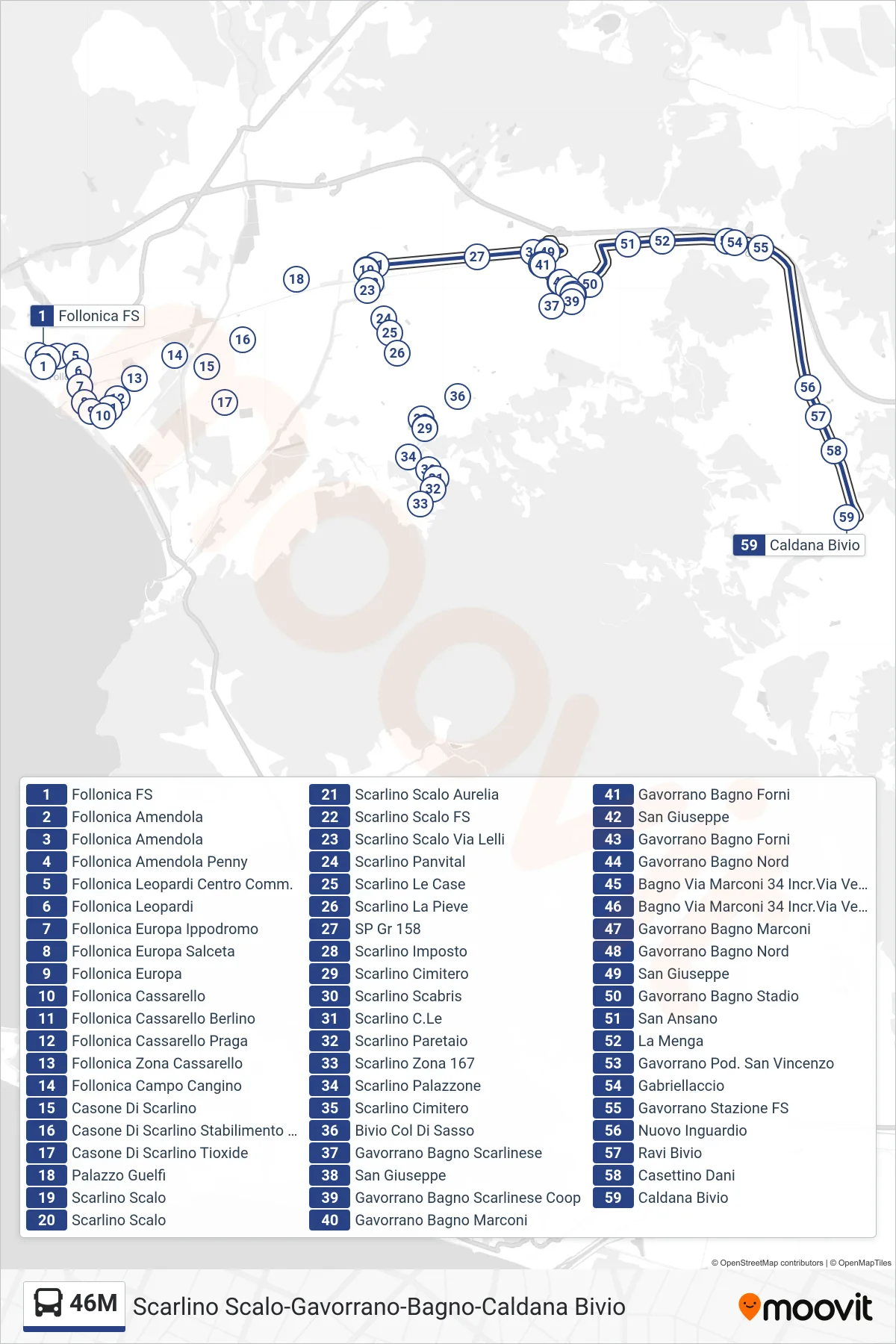 Linea 46M  bus (Caldana Bivio) - Percorsi e fermate sulla mappa