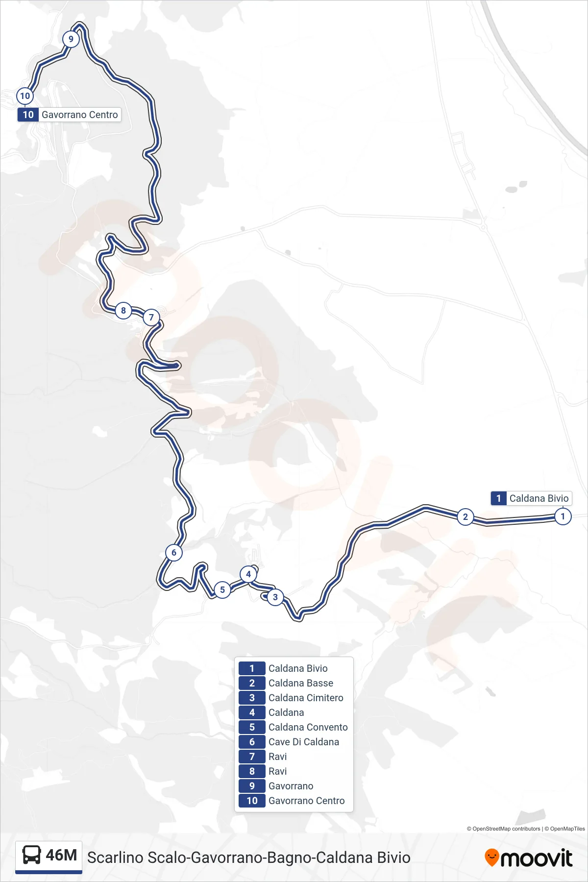 Linea 46M bus (Gavorrano Centro) - Percorsi e fermate sulla mappa