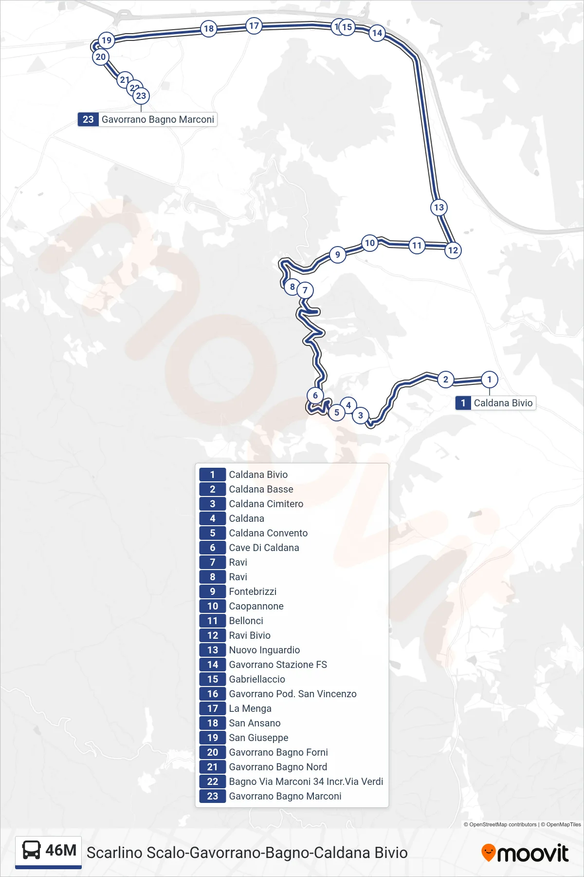 Linea 46M bus (Gavorrano Bagno Marconi) - Percorsi e fermate sulla mappa