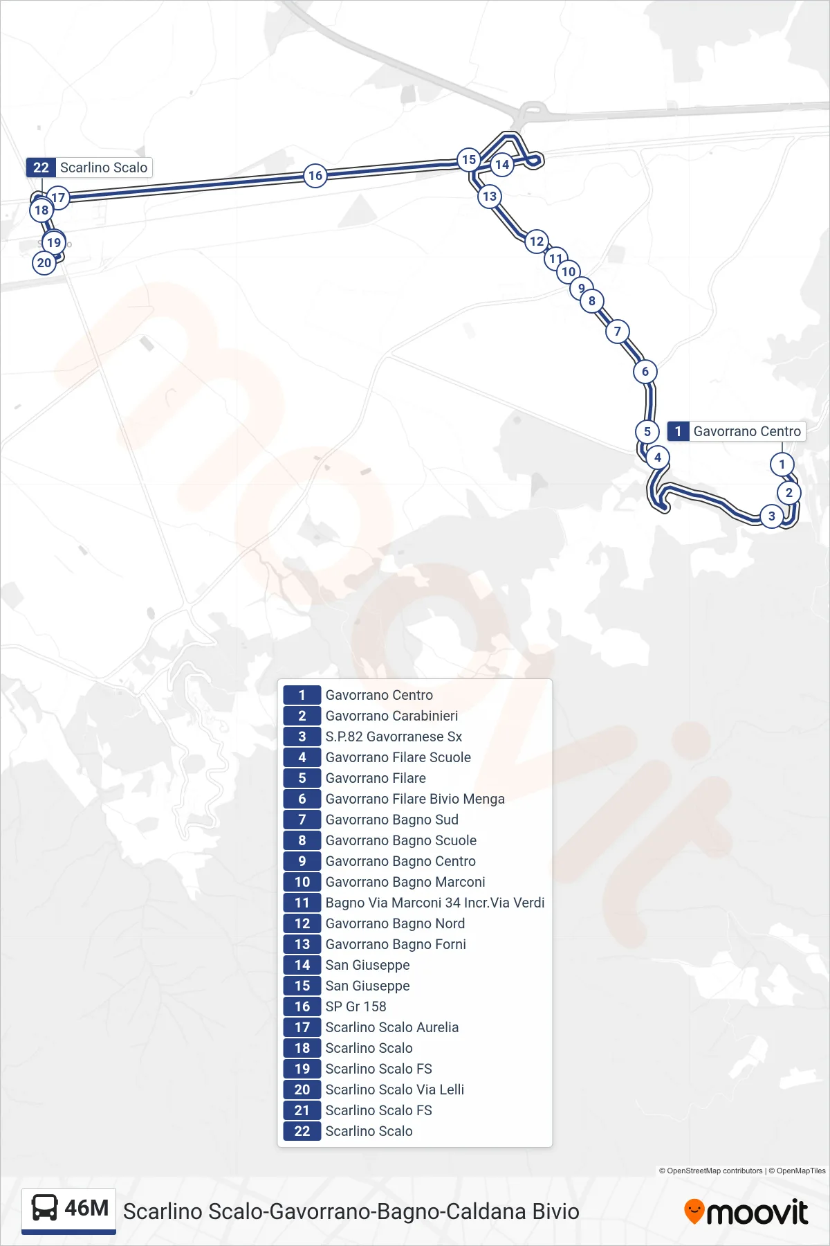 Linea 46M bus (Scarlino Scalo) - Percorsi e fermate sulla mappa