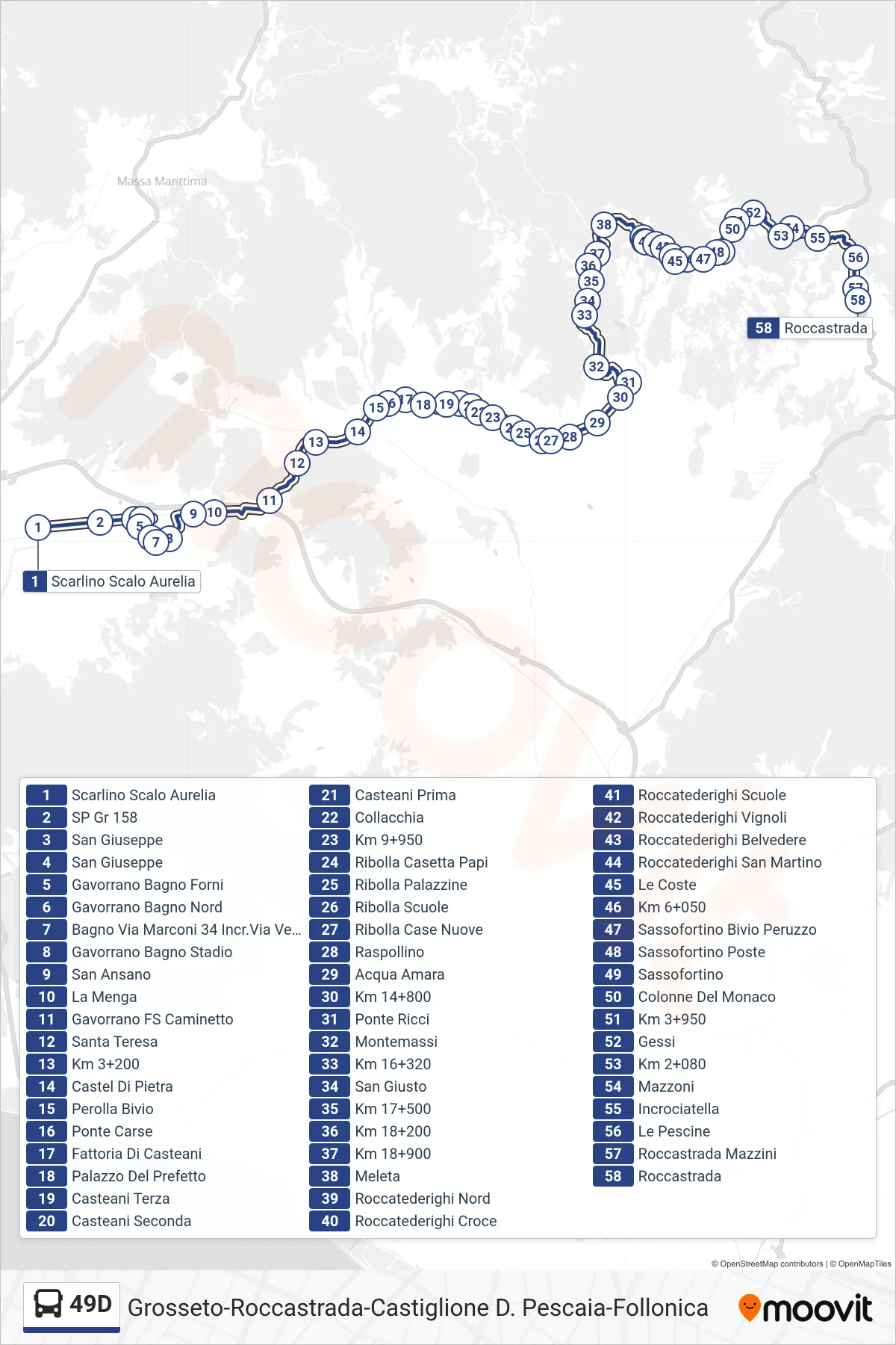 Linea 49D bus (Roccastrada) - Percorsi e fermate sulla mappa