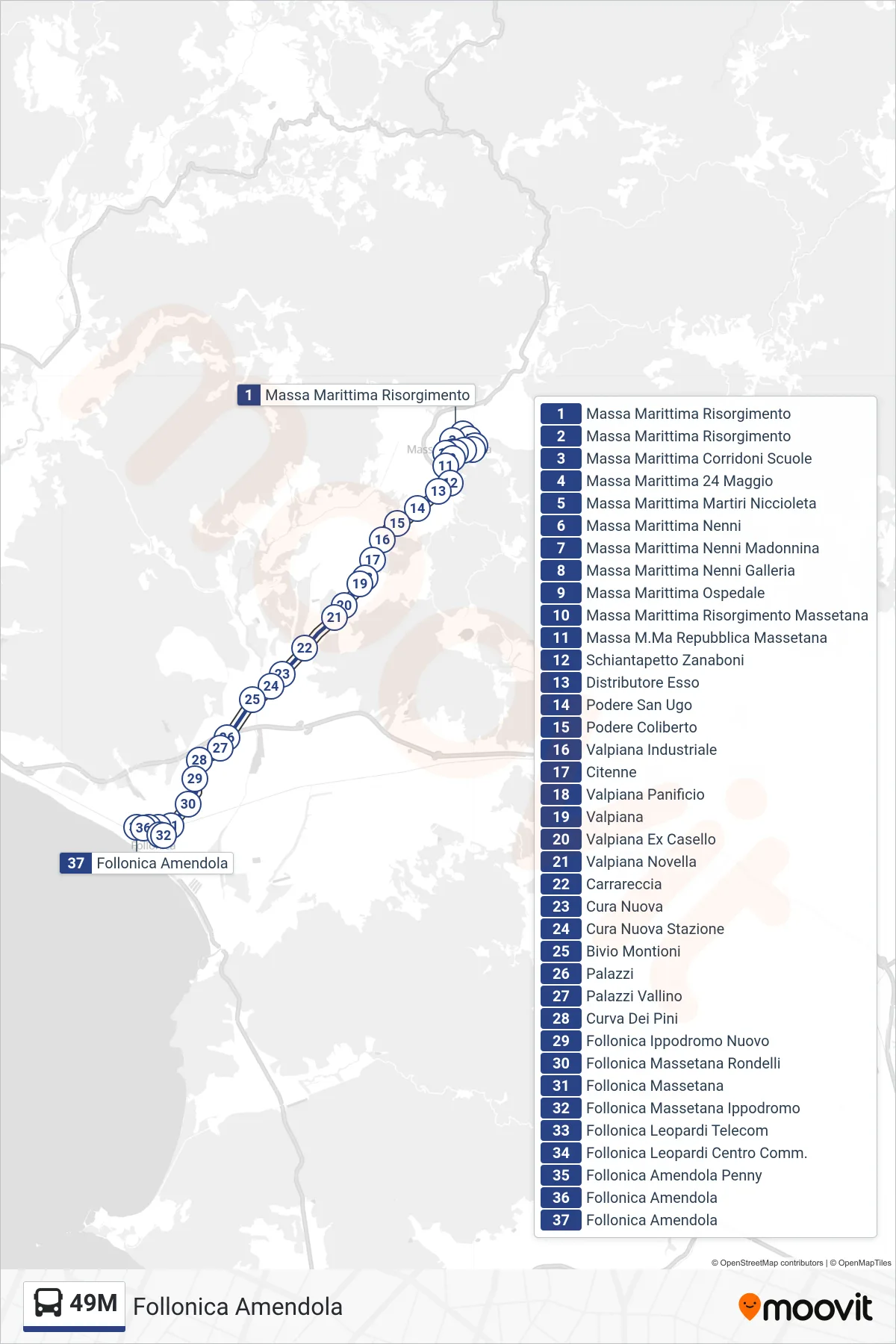Linea 49M  bus (Follonica Amendola) - Percorsi e fermate sulla mappa