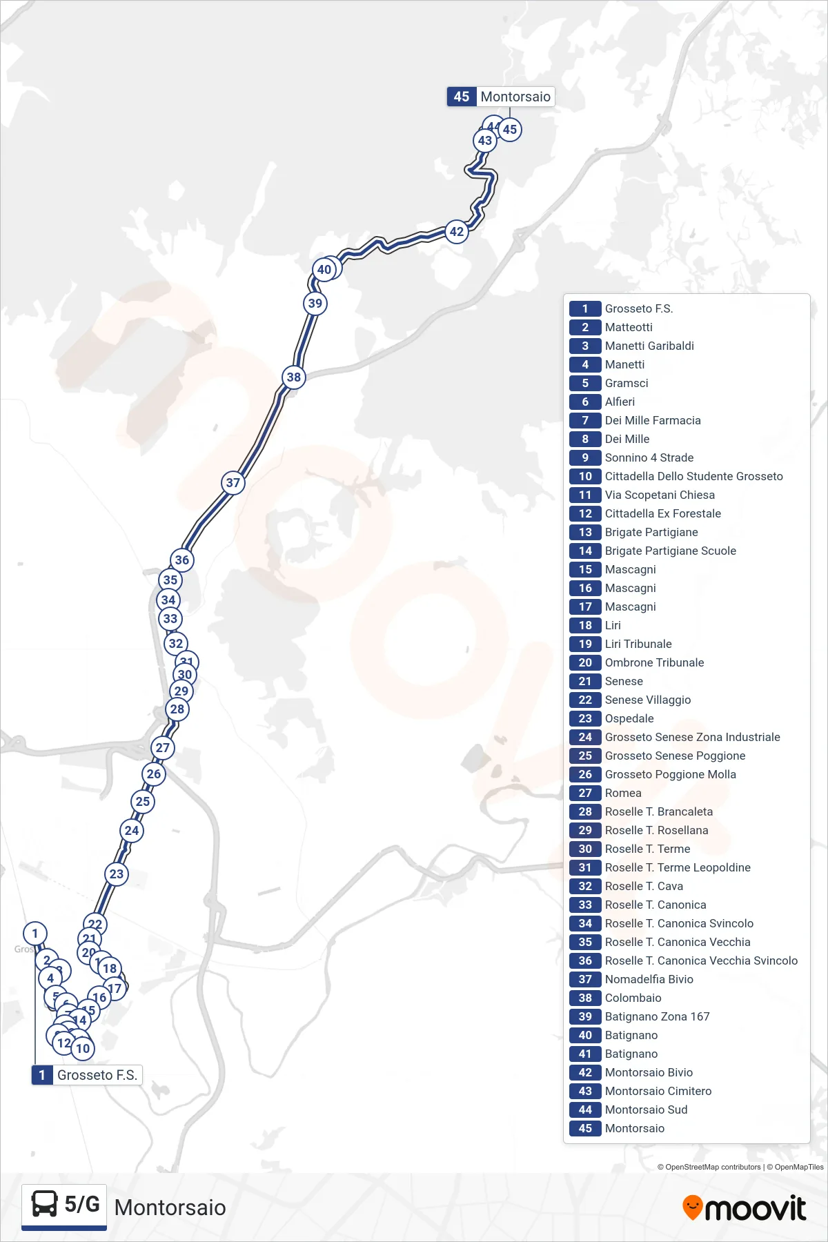 Linea 5/G bus (Montorsaio) - Percorsi e fermate sulla mappa