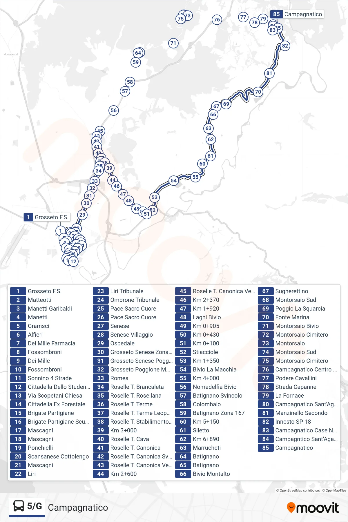 Linea 5/G bus (Campagnatico) - Percorsi e fermate sulla mappa