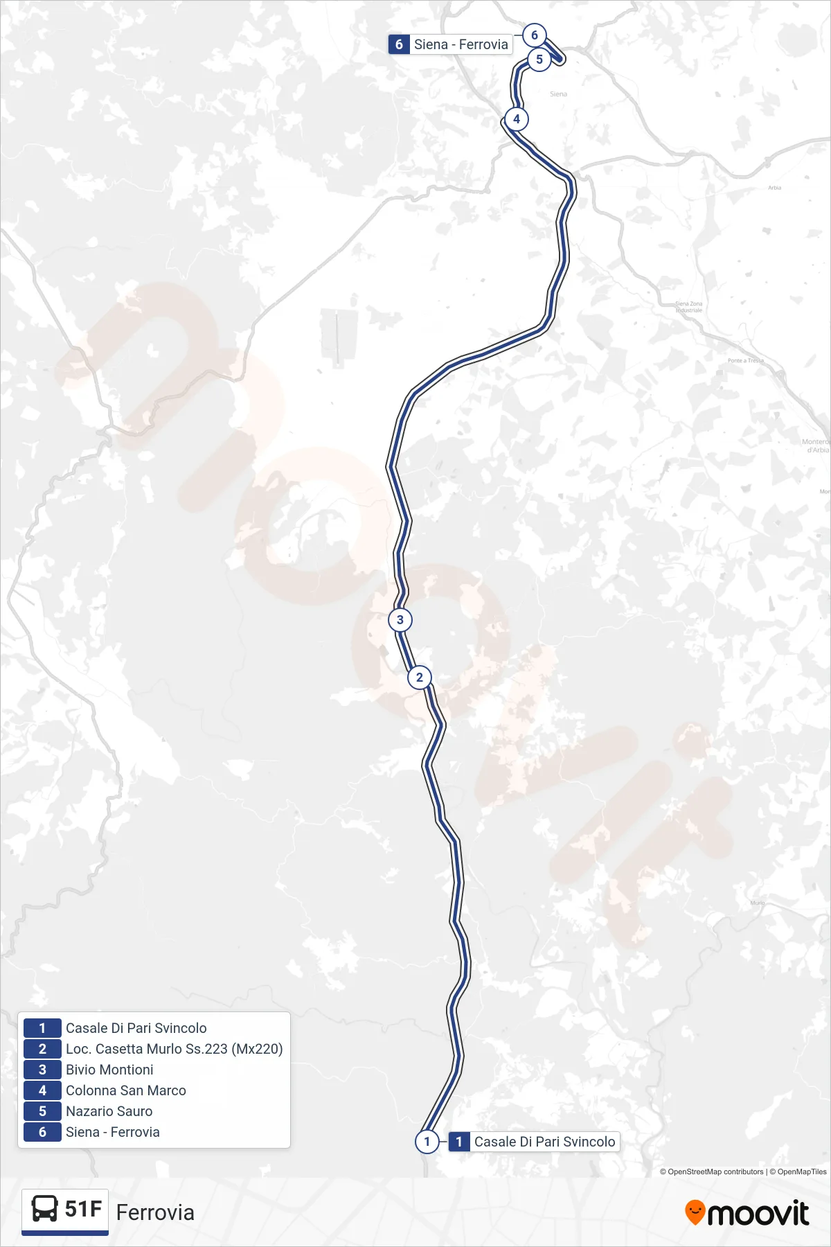 Linea 51F bus (Ferrovia) - Percorsi e fermate sulla mappa