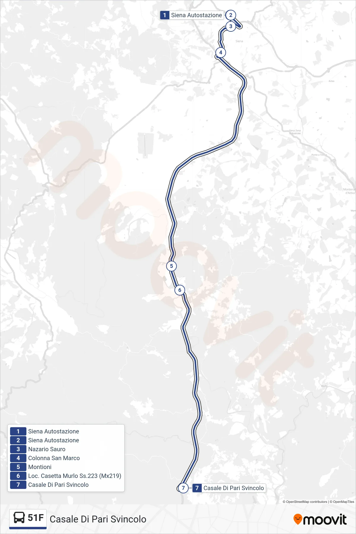 Linea 51F bus (Casale Di Pari Svincolo) - Percorsi e fermate sulla mappa
