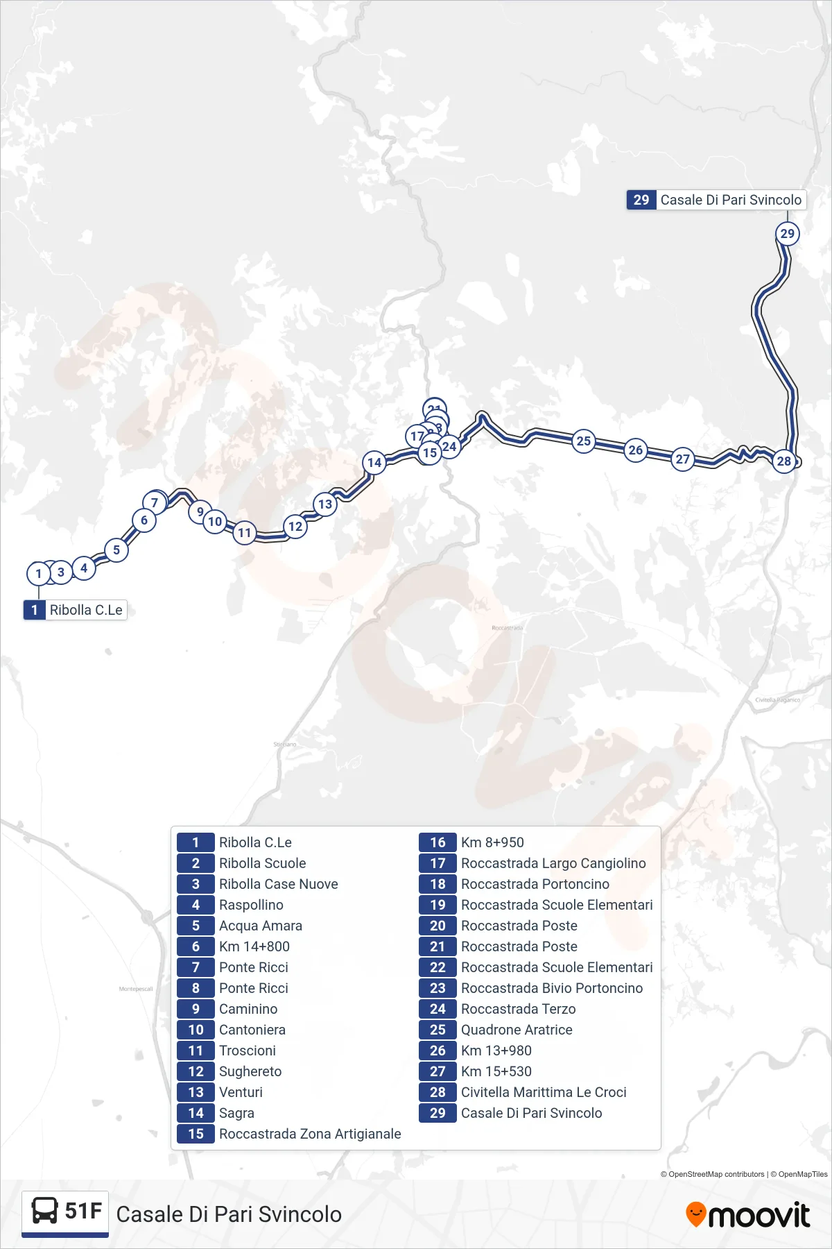 Linea 51F bus (Casale Di Pari Svincolo) - Percorsi e fermate sulla mappa