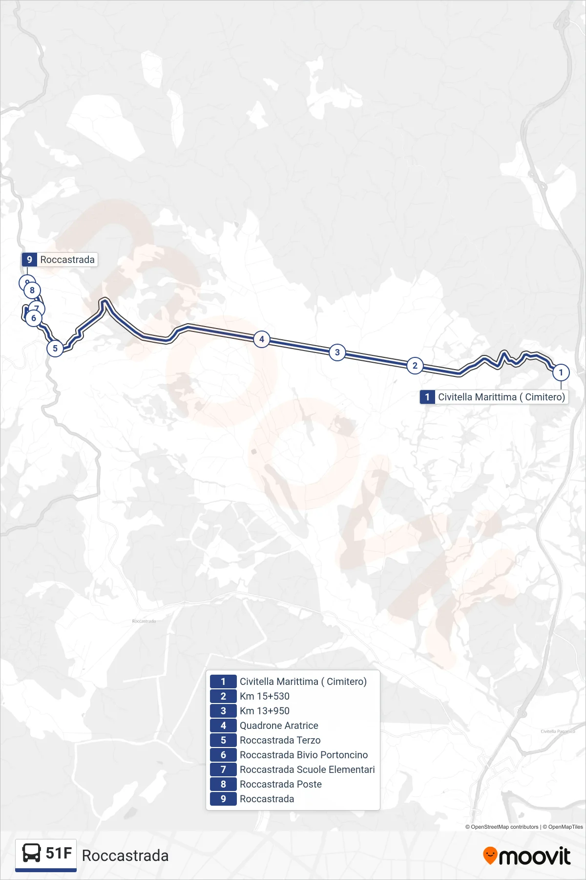Linea 51F bus (Roccastrada) - Percorsi e fermate sulla mappa