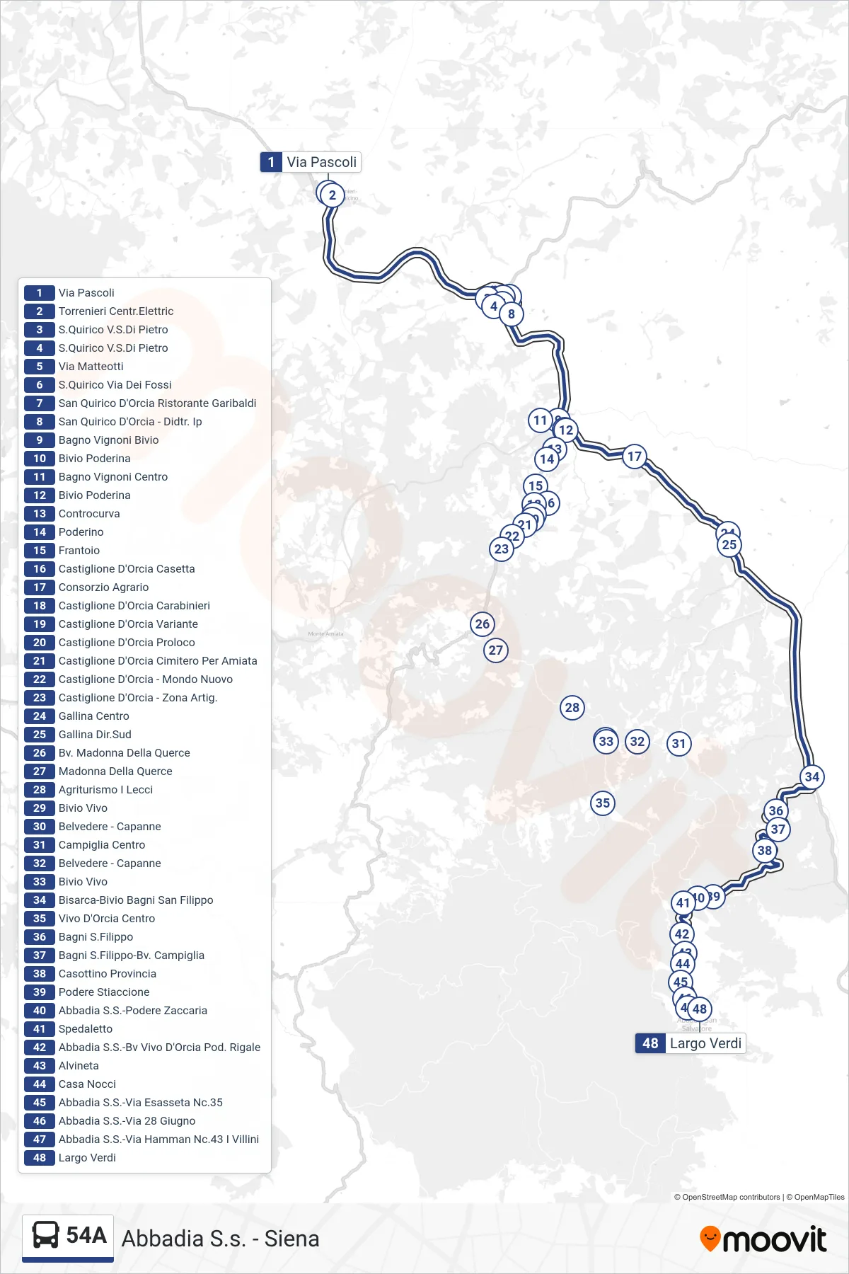Linea 54A bus (Largo Verdi) - Percorsi e fermate sulla mappa