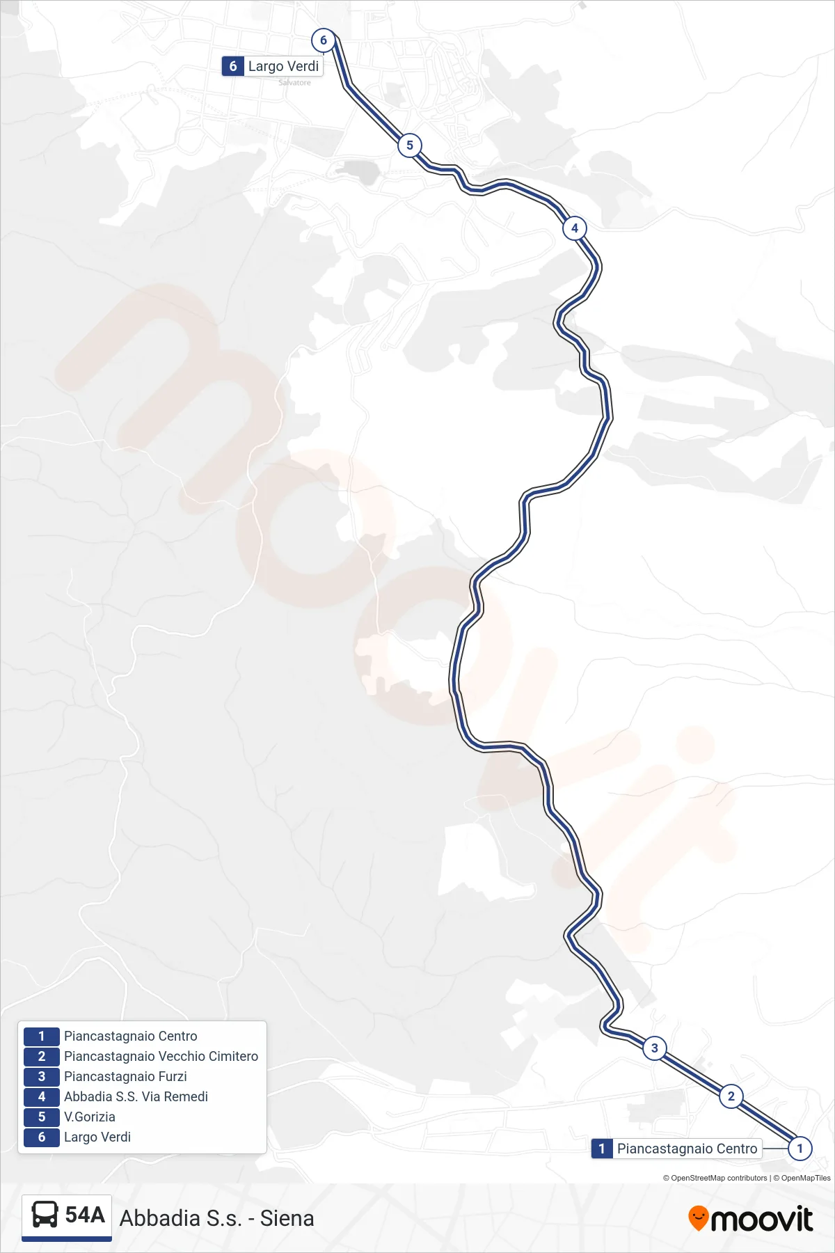 Linea 54A  bus (Largo Verdi) - Percorsi e fermate sulla mappa