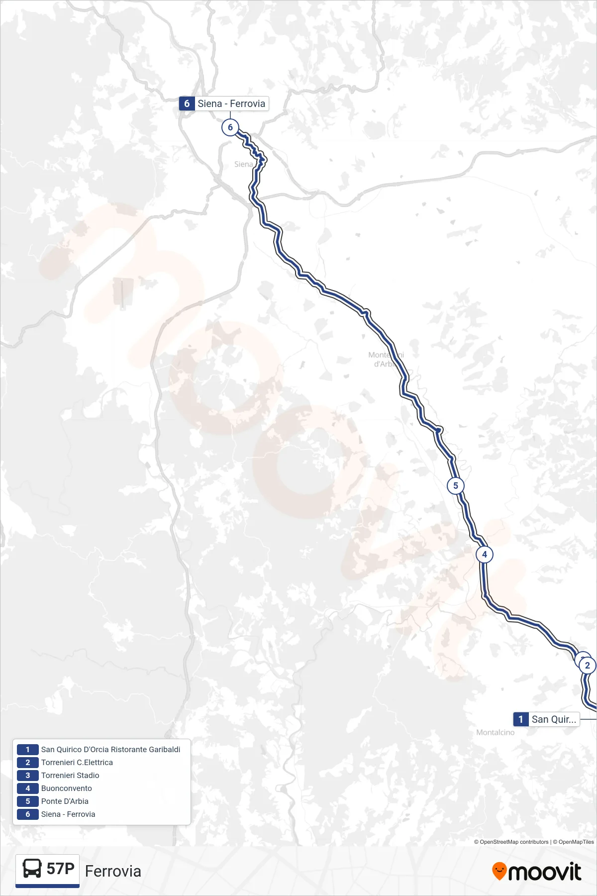 Linea 57P bus (Ferrovia) - Percorsi e fermate sulla mappa
