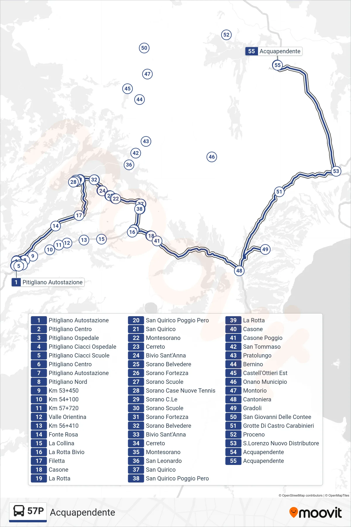 Linea 57P bus (Acquapendente) - Percorsi e fermate sulla mappa