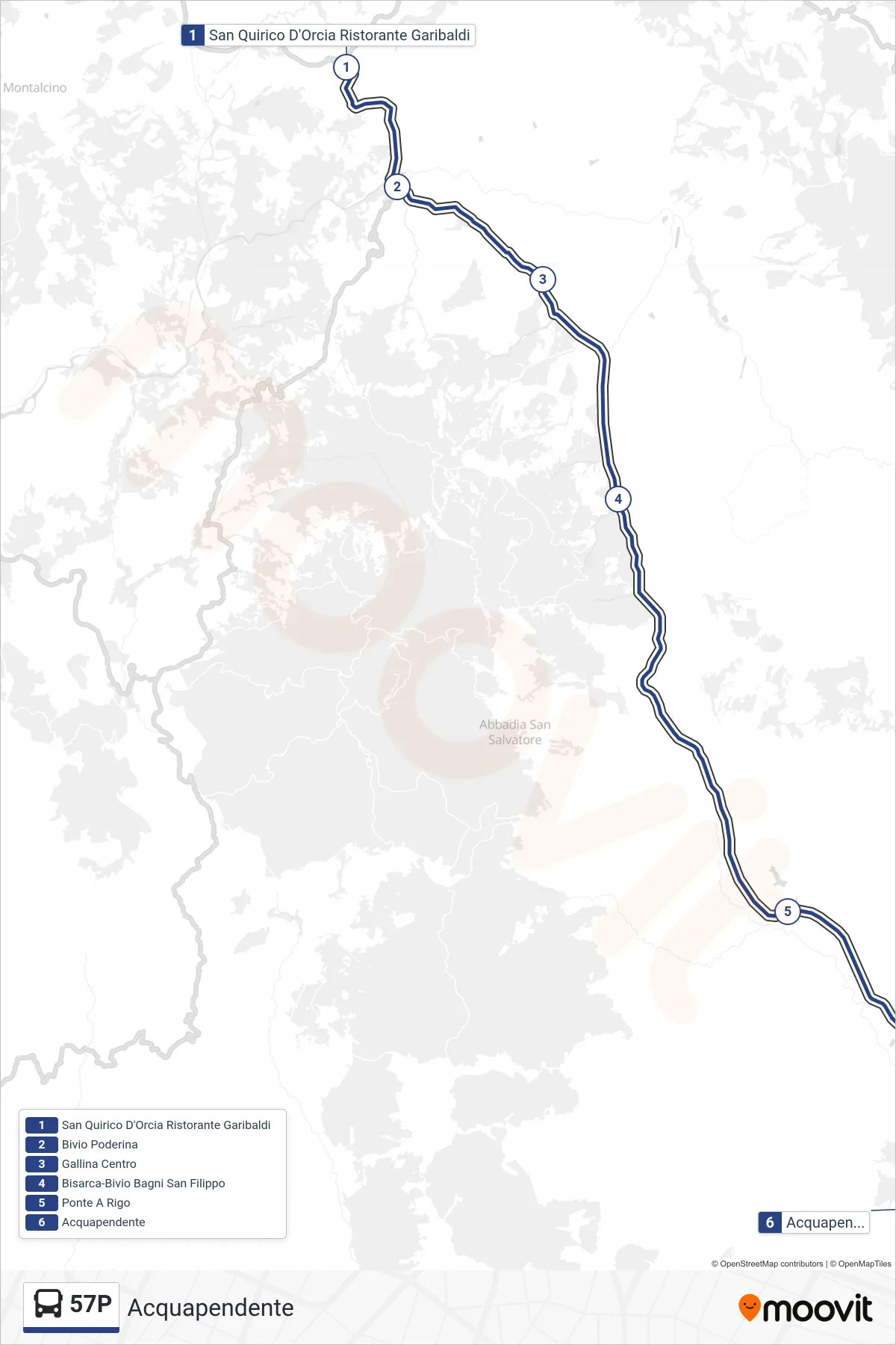 Linea 57P  bus (Acquapendente) - Percorsi e fermate sulla mappa
