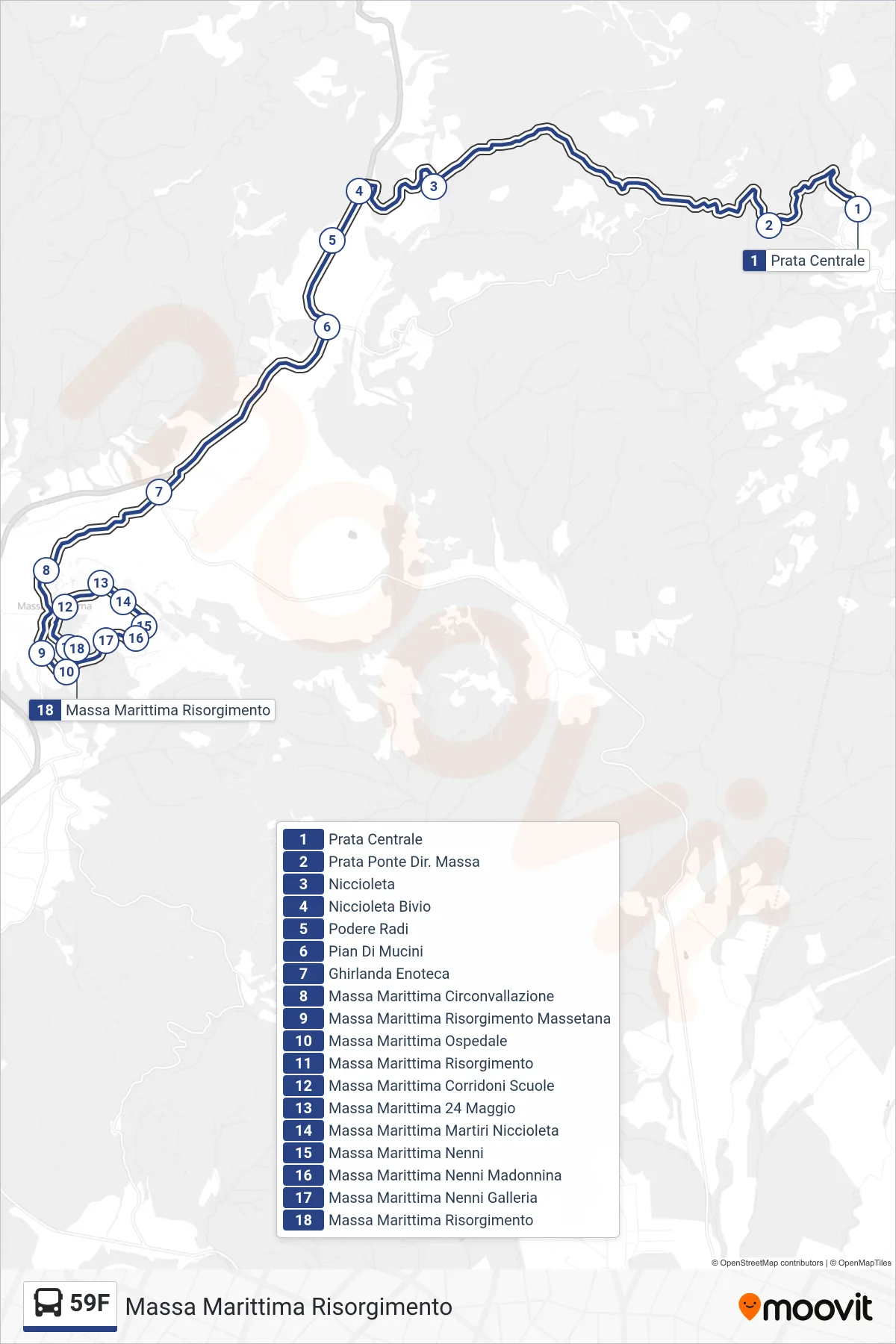 Linea 59F bus (Massa Marittima Risorgimento) - Percorsi e fermate sulla mappa