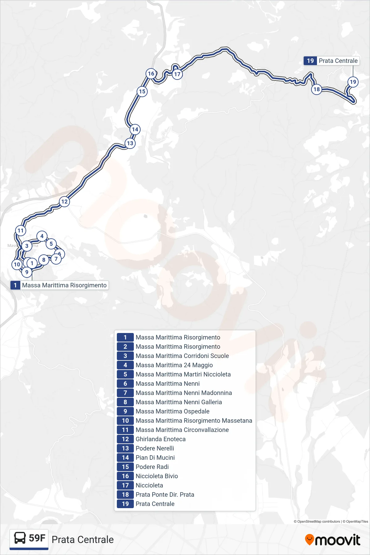 Linea 59F bus (Prata Centrale) - Percorsi e fermate sulla mappa
