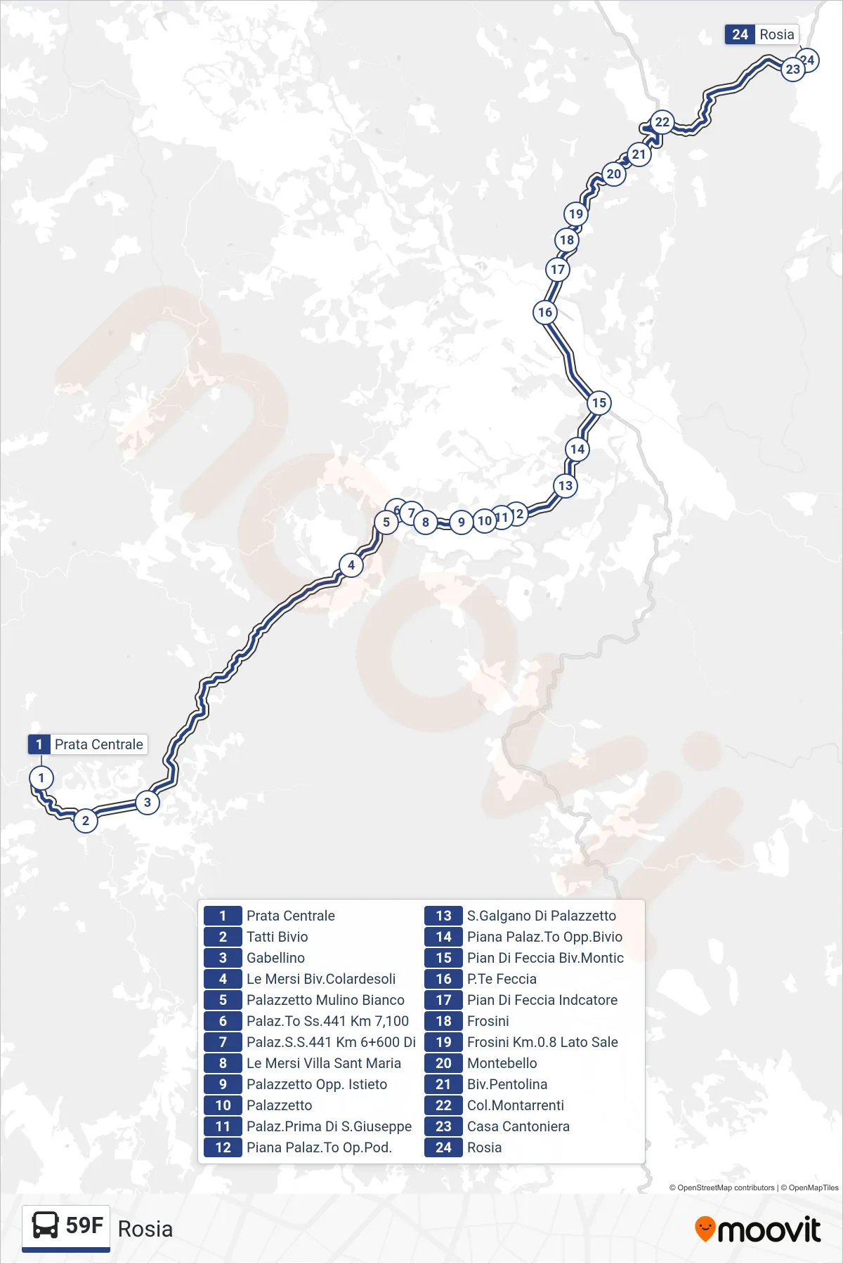 Linea 59F  bus (Rosia) - Percorsi e fermate sulla mappa