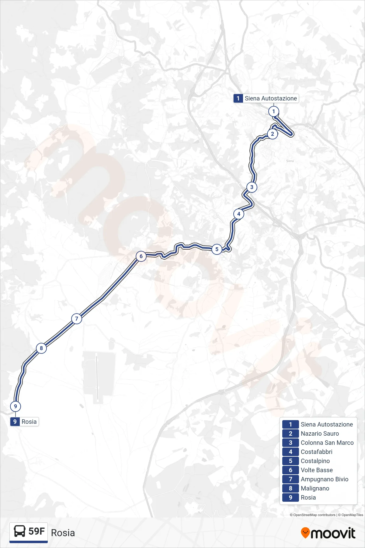Linea 59F bus (Rosia) - Percorsi e fermate sulla mappa